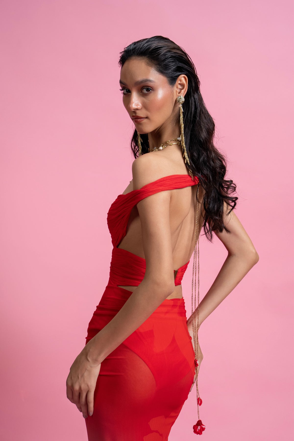 Off-Shoulder Draped Gown