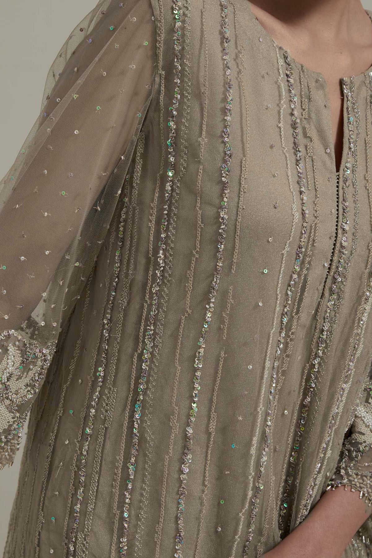 Beige Textured Sharara Set