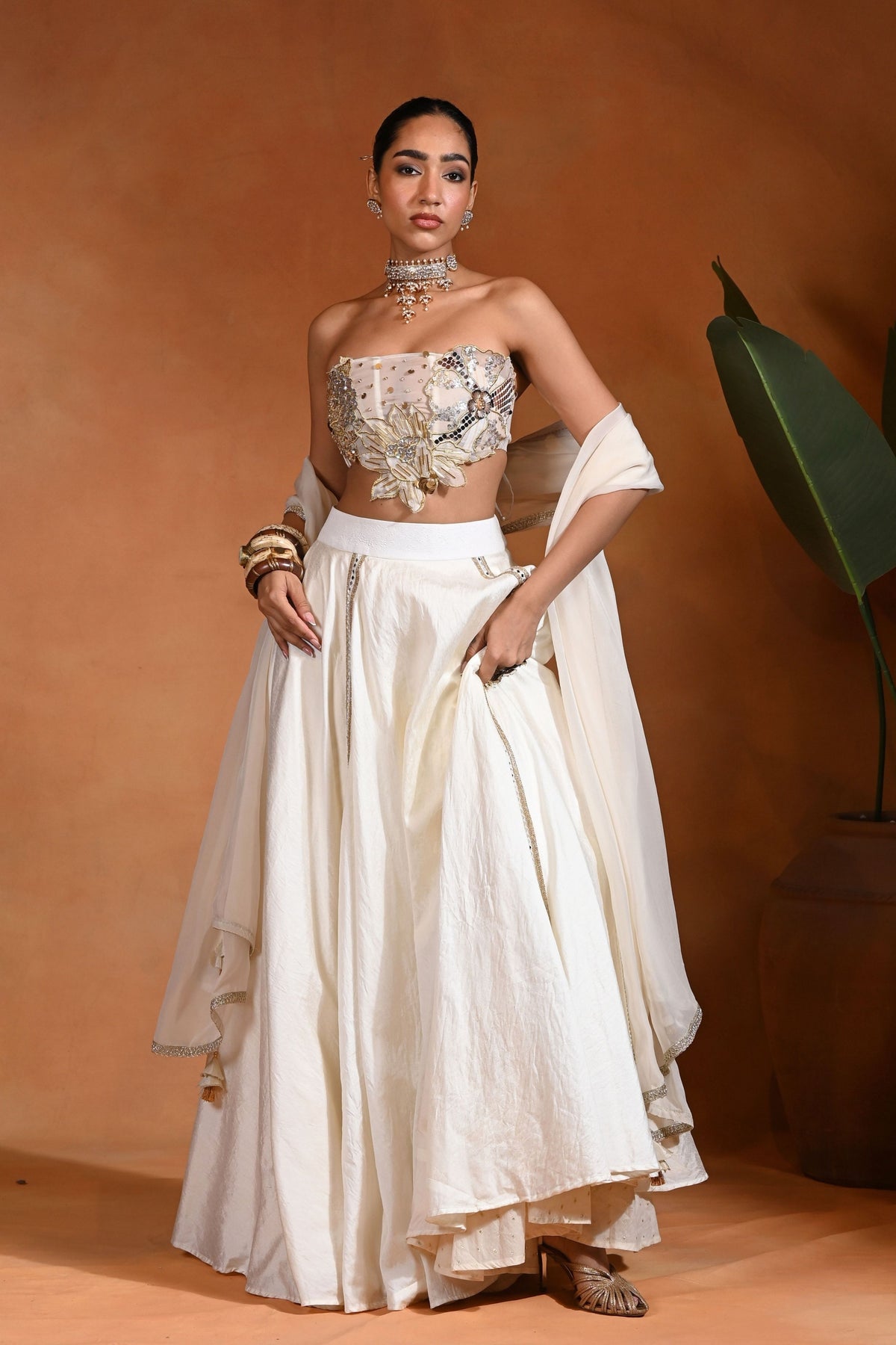 Dilbar Ivory Gold Lehenga