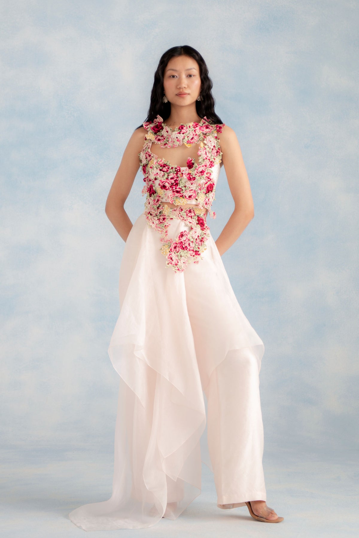 Embroidered Top Panelled Pants
