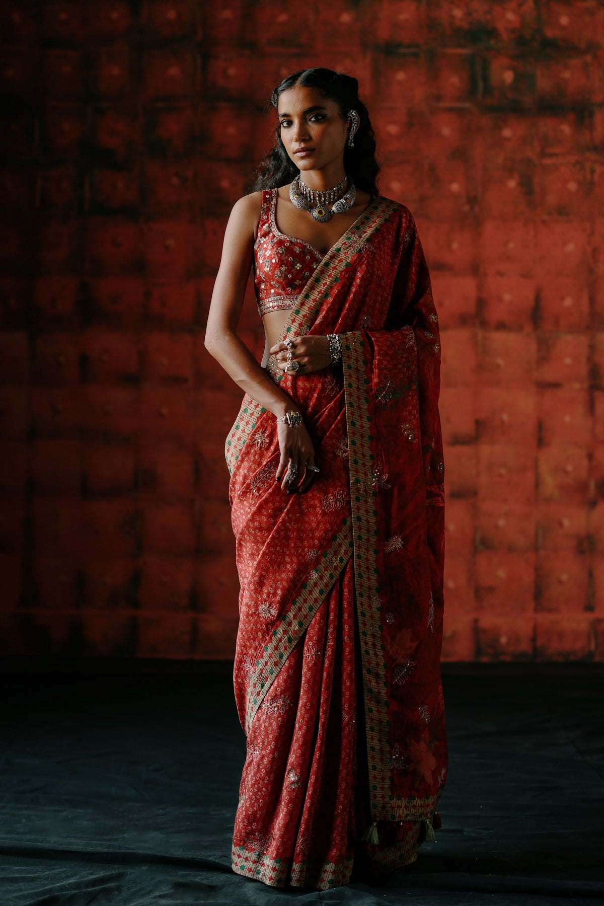 Brick Red Saree