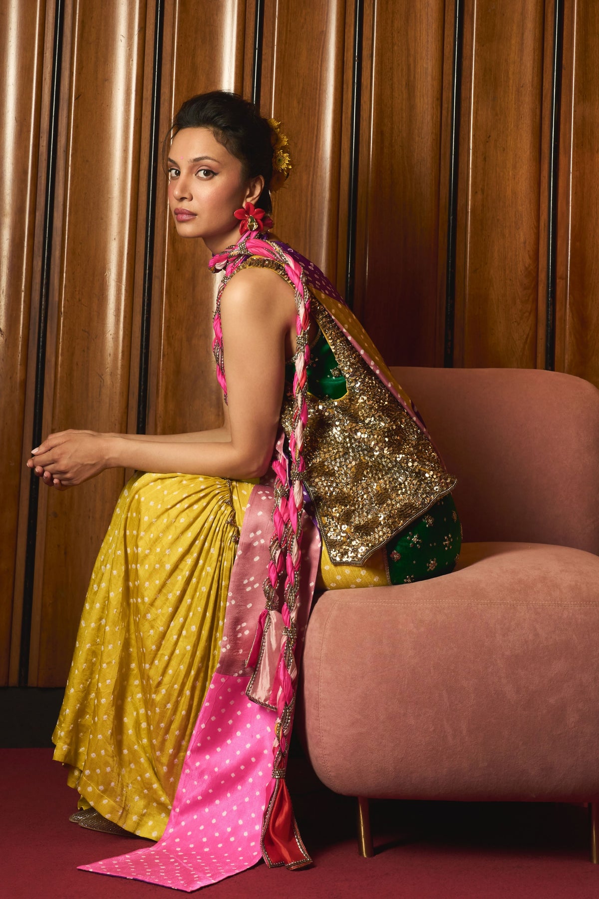 Barsaat Citrine Sequin Waistcoat Set