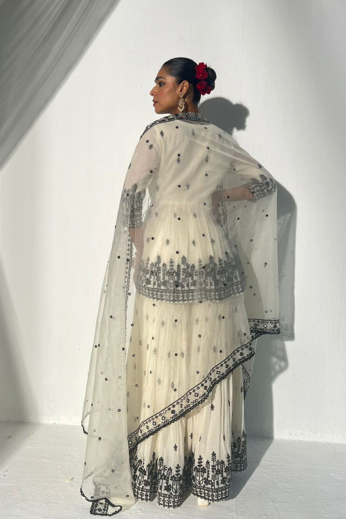 Black &amp; White Lotus Sharara Set