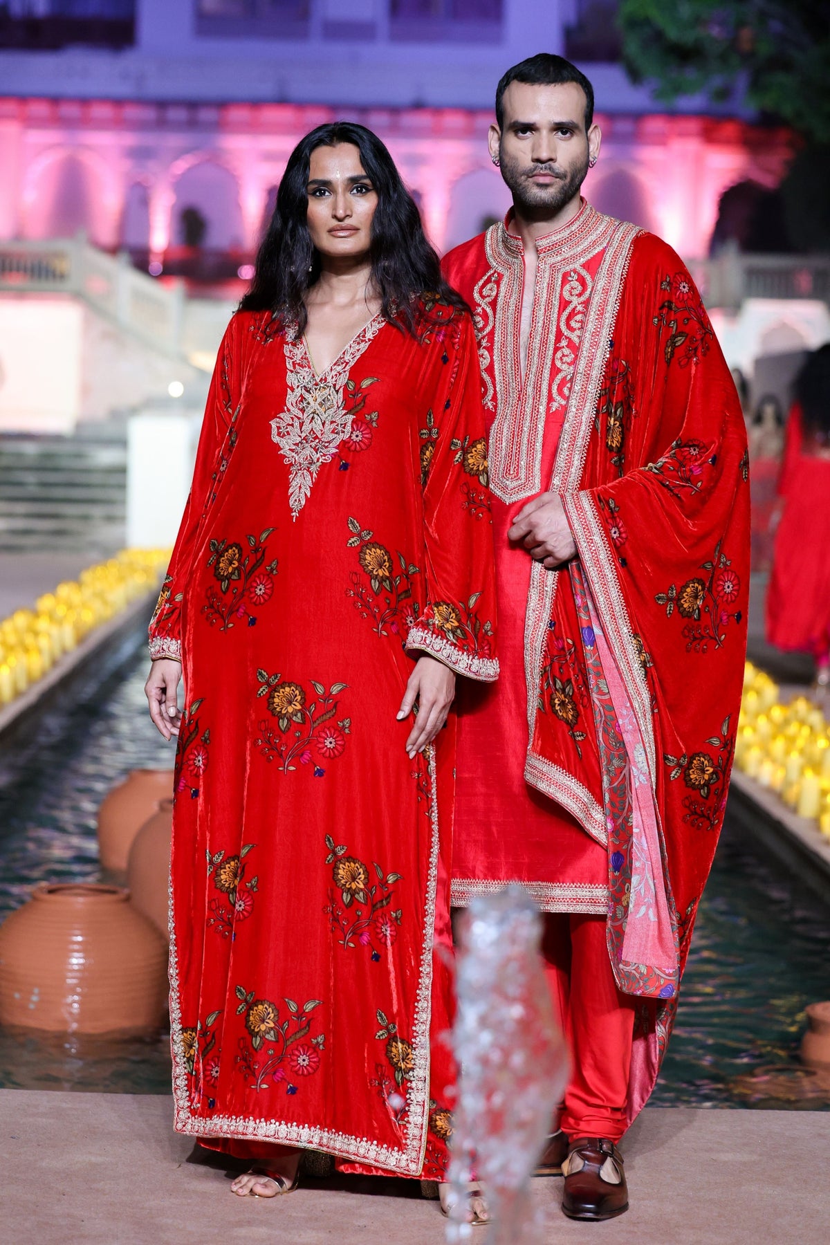 Surkh Laal Velvet Kaftaan Set