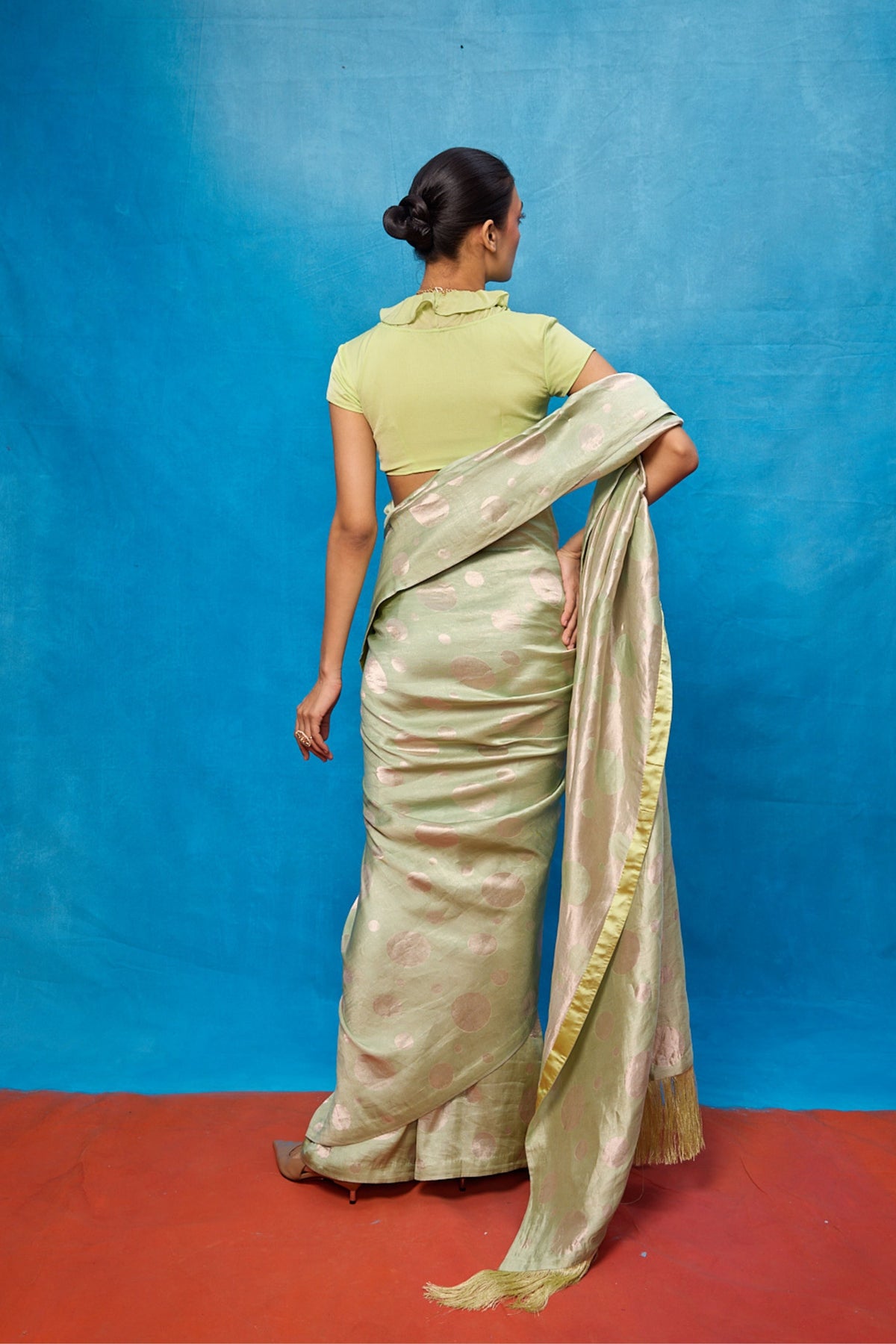 Handwoven Pistachio Green Chiffon Banarasi Saree