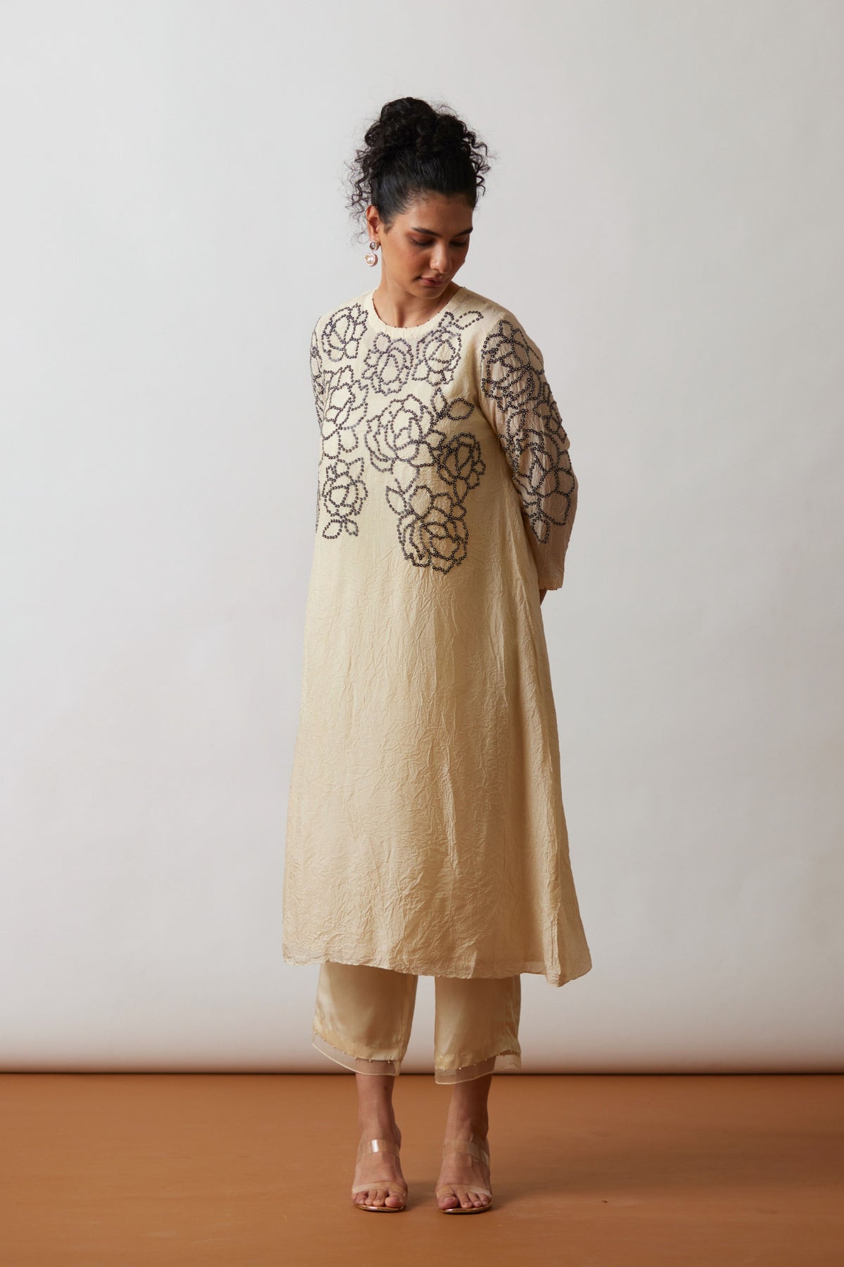 Ivory Crushed Silk Kurta Set