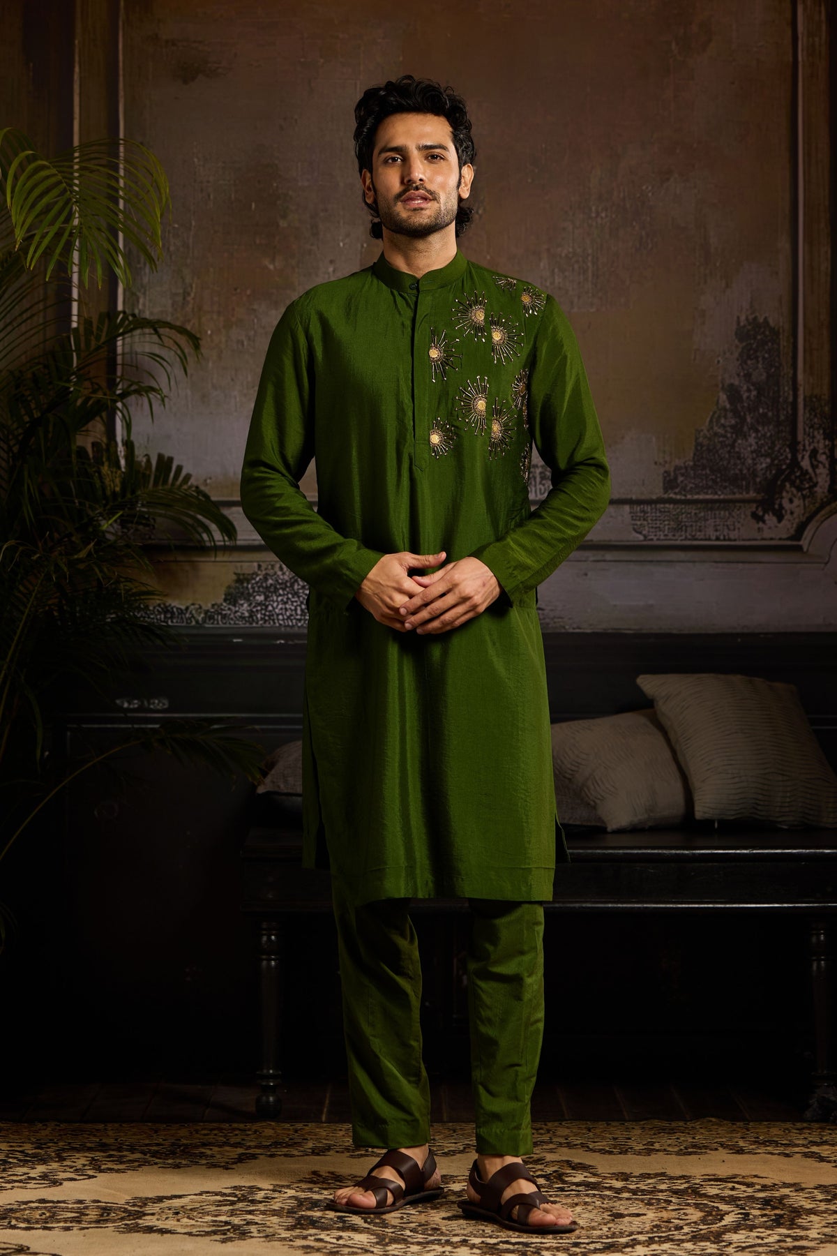 Green Gold Embroidered Kurta Set