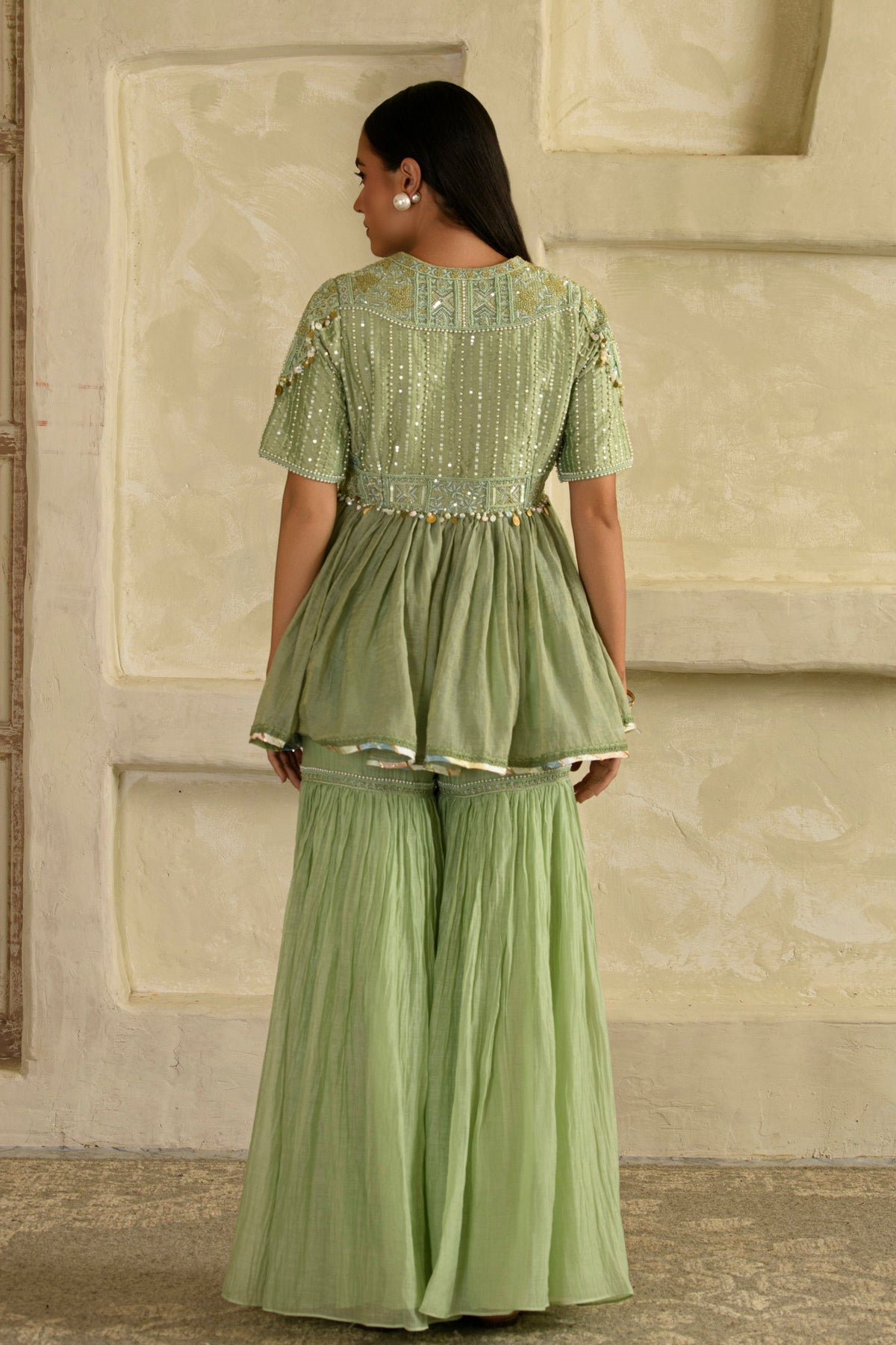 Dhun Pista Green Peplum Set