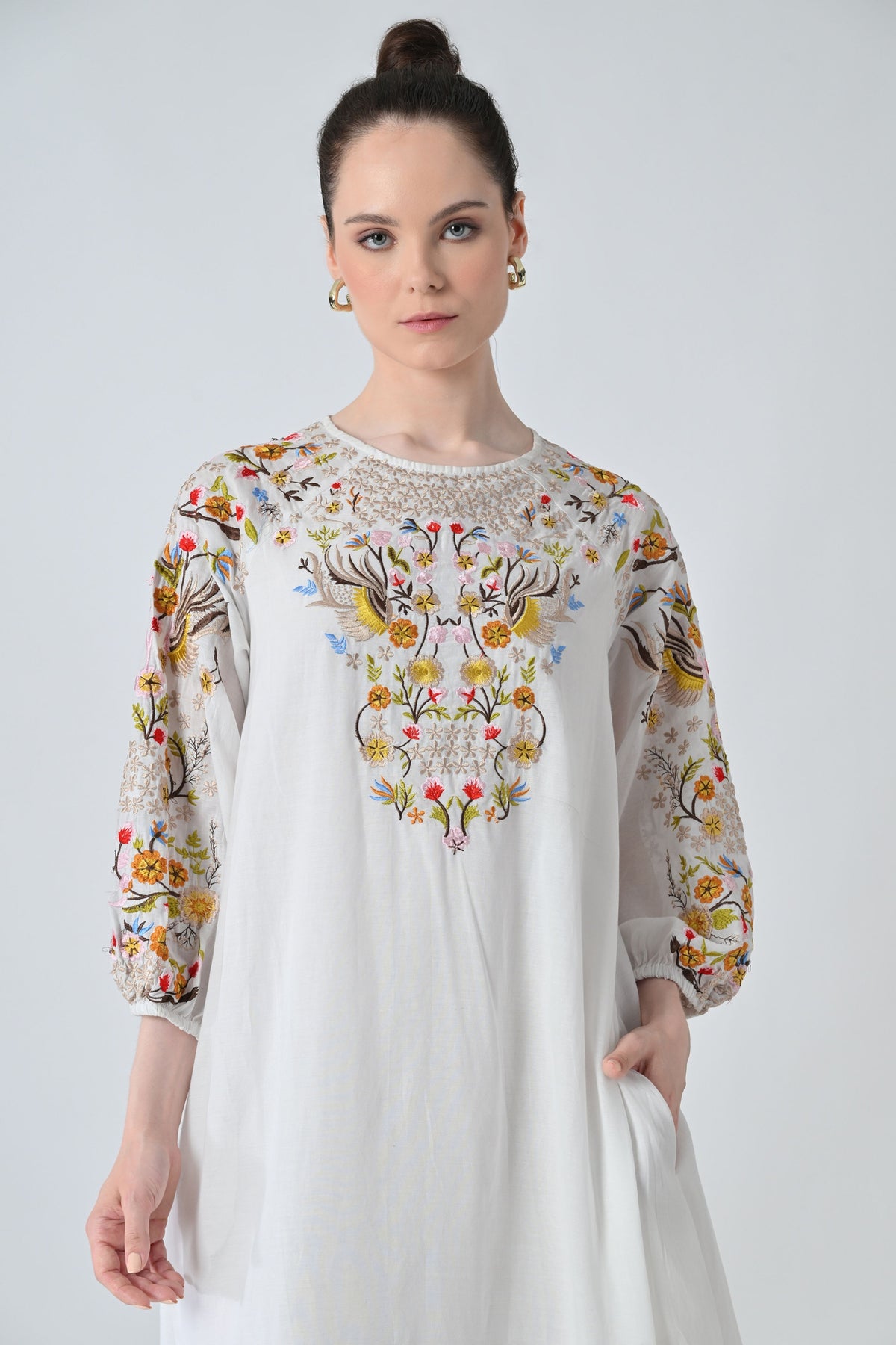 Ivory Floral Embroidered Dress
