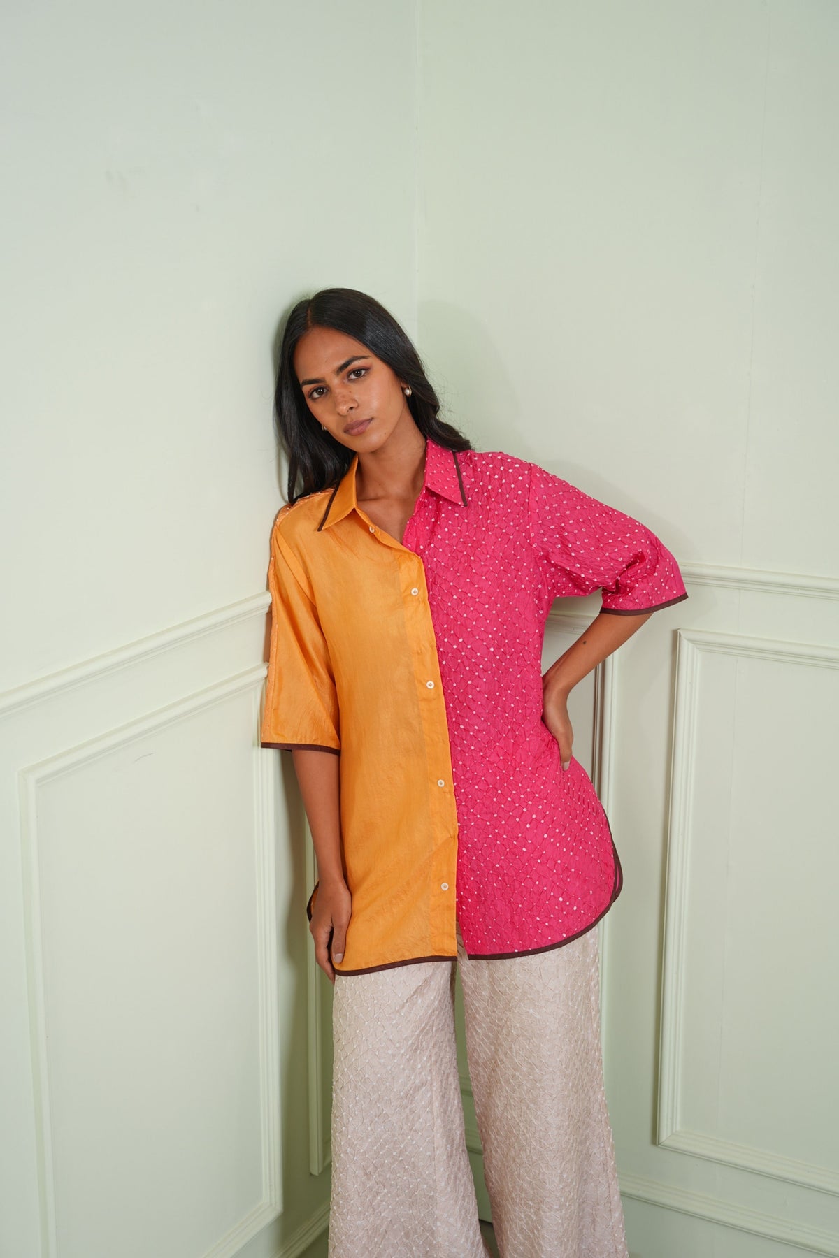 Pink Tangerine Bandhani Shirt