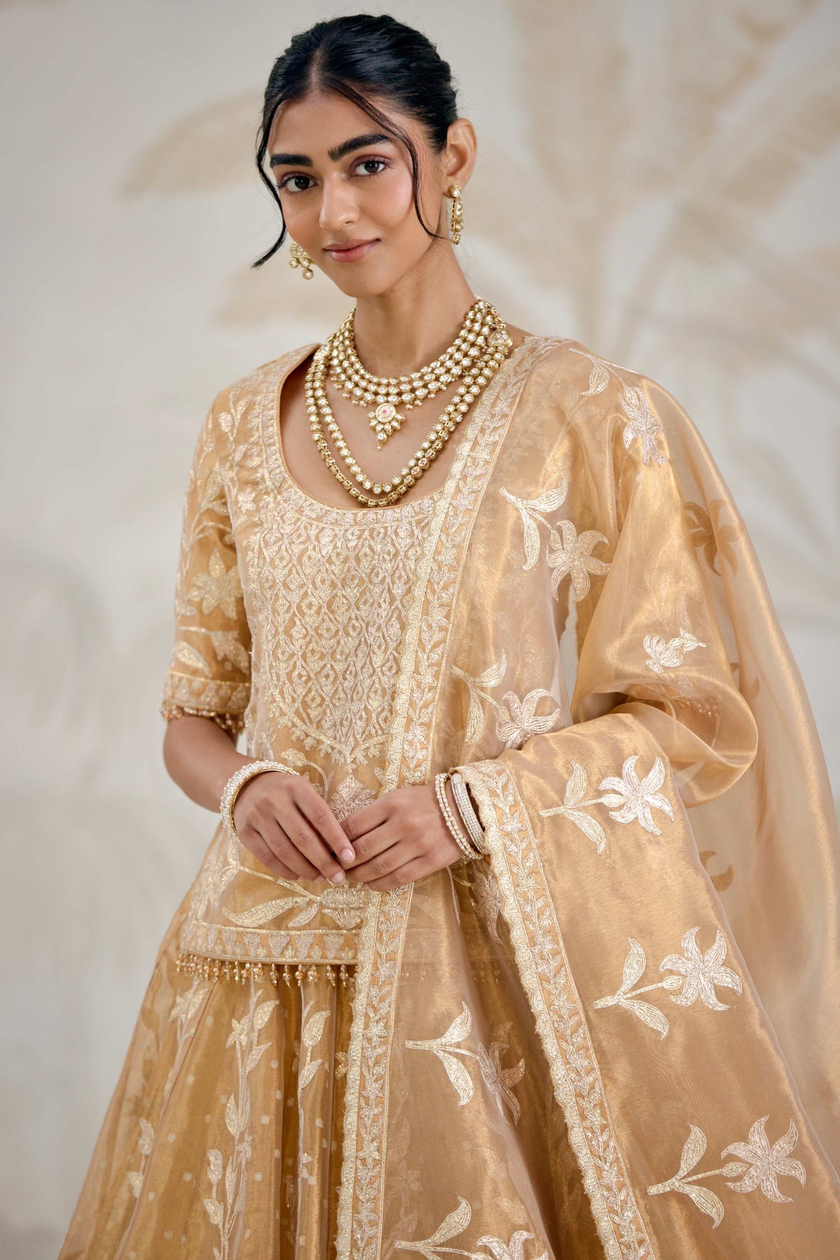 Gold Organza Kurta-lehenga Set