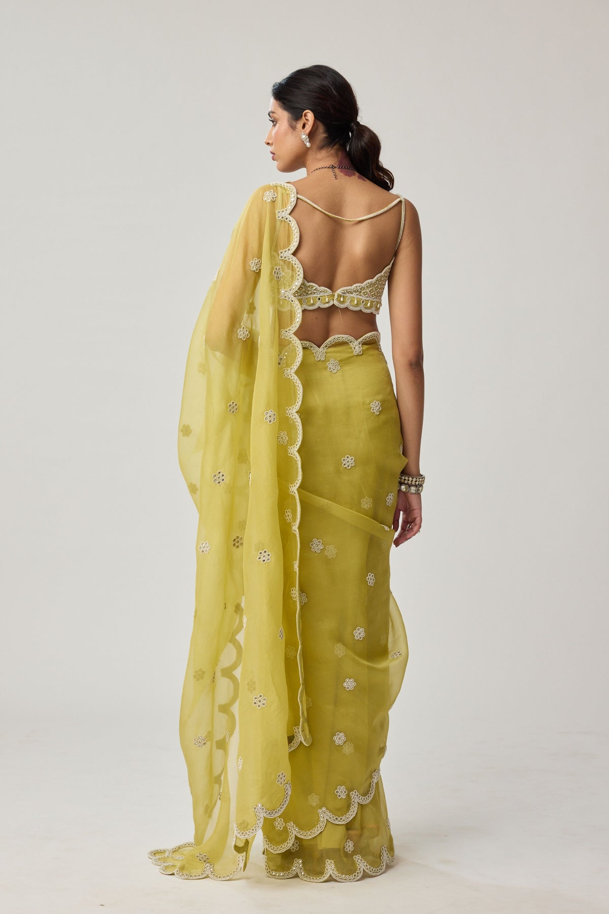 Fern Green Organza Saree Set