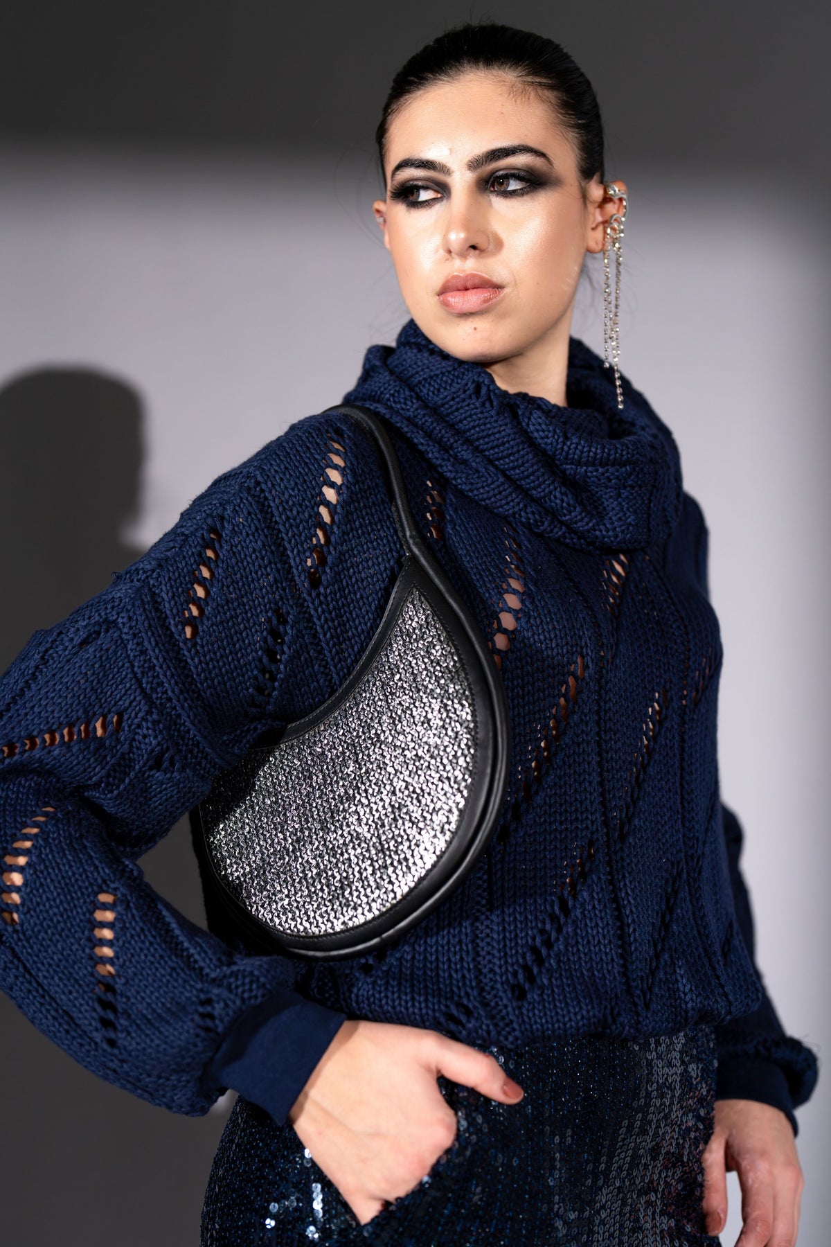 Navy Knit Cowl Jumper