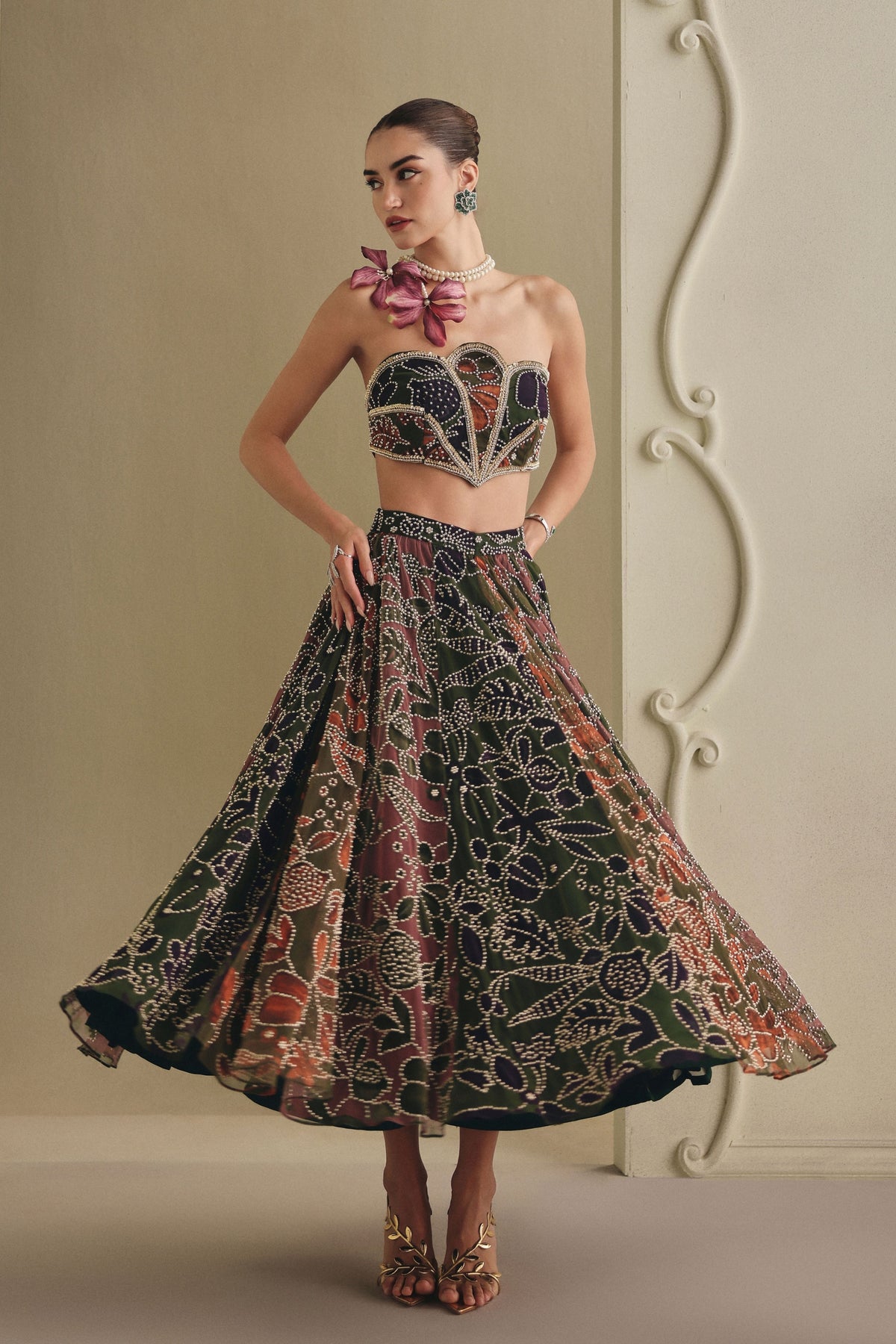 Olive Green Skirt Set