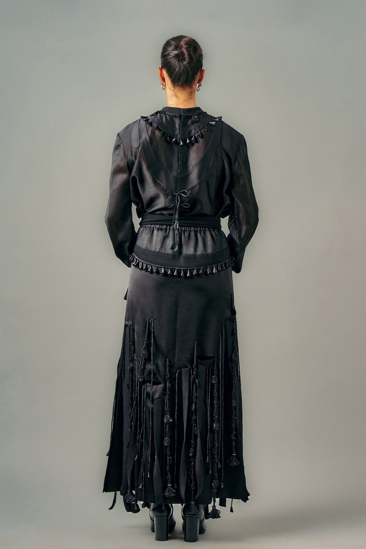 Patchwork Cut-Out Tassels Skirt Set