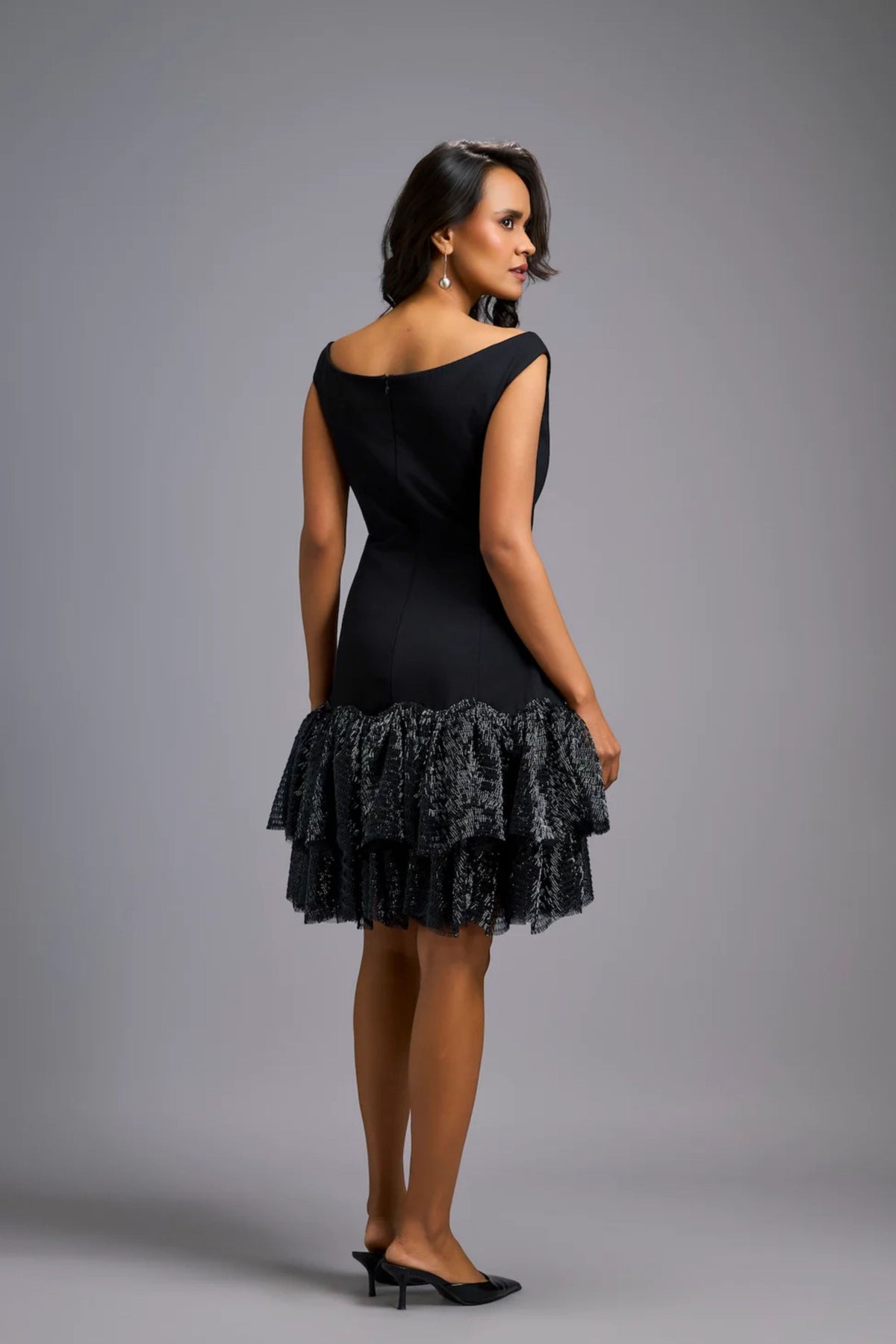 Off-Shoulder  Black Shimmer Dress