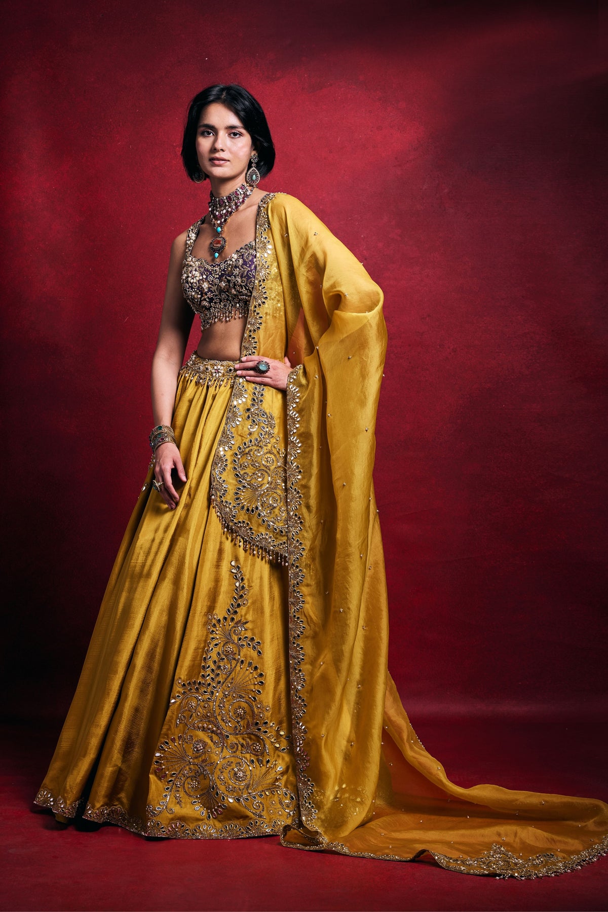 Mustard Silk Lehenga Set