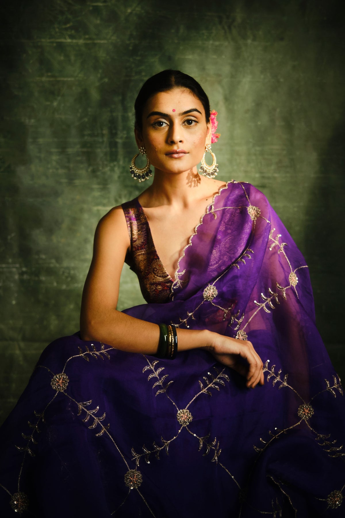 Meenakari Jaal Oragnza Saree Set