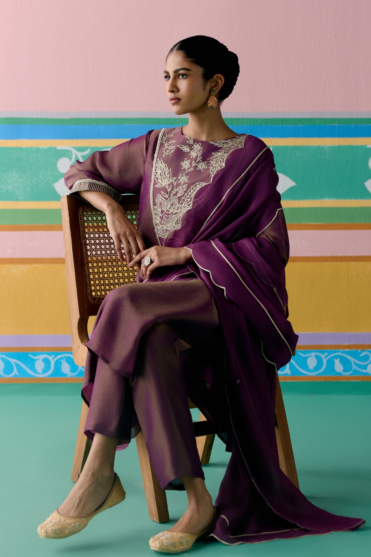 Purple Embroidered Kurta Set