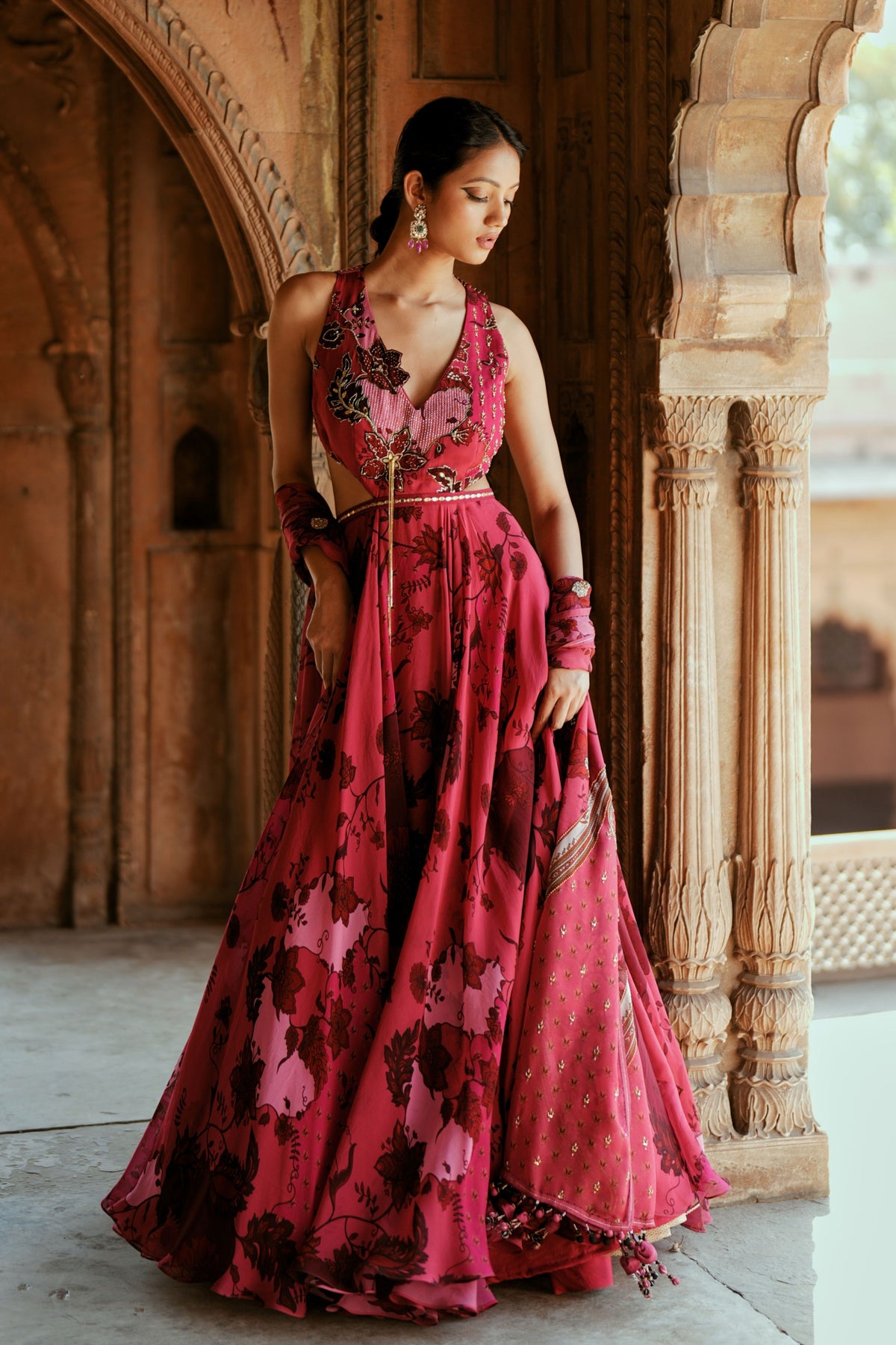 Pink Floral Embroidered Anarkali Set
