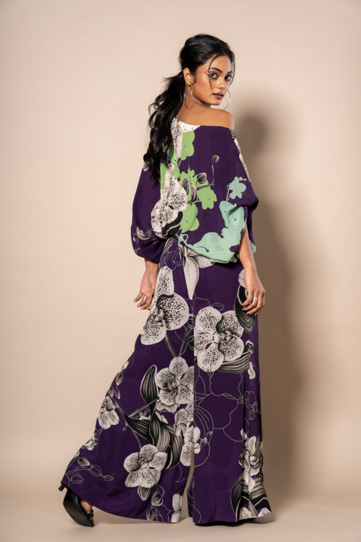 Aubergine Print Off Shoulder Top