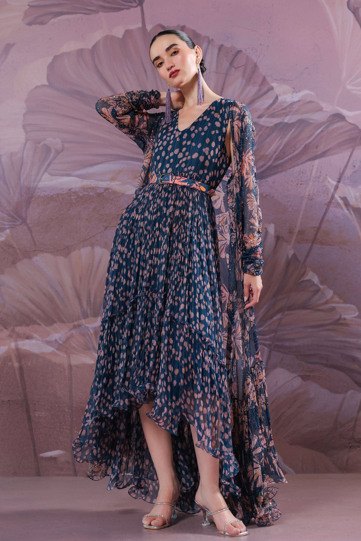 Prussian Blue Jhilmil Cape Set