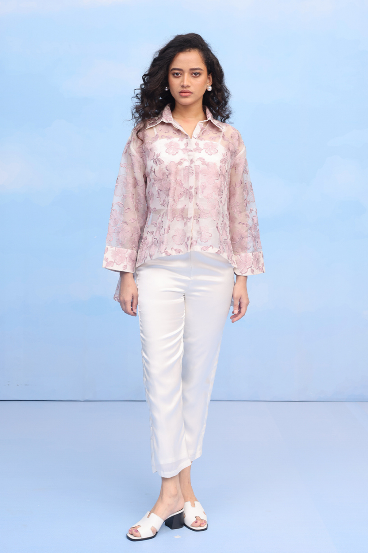 Lilac Hibiscus Motif Shirt
