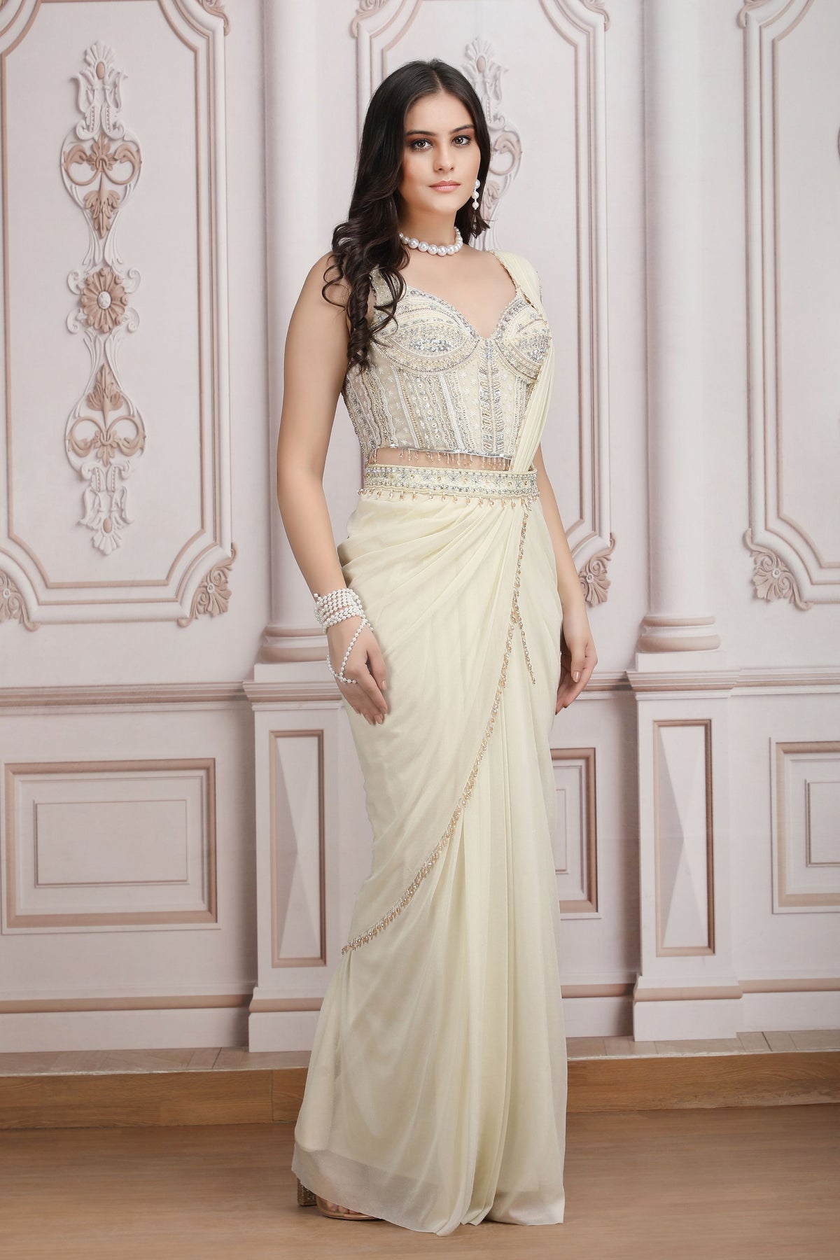 Ivory Drape Saree
