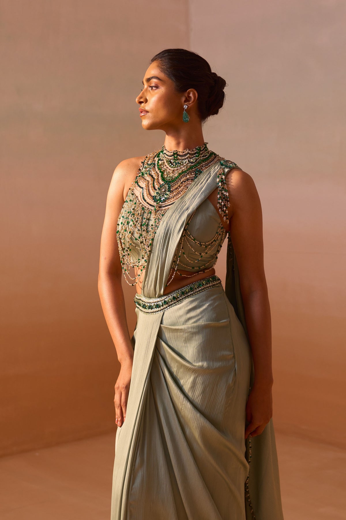 Pista Green Draped Saree