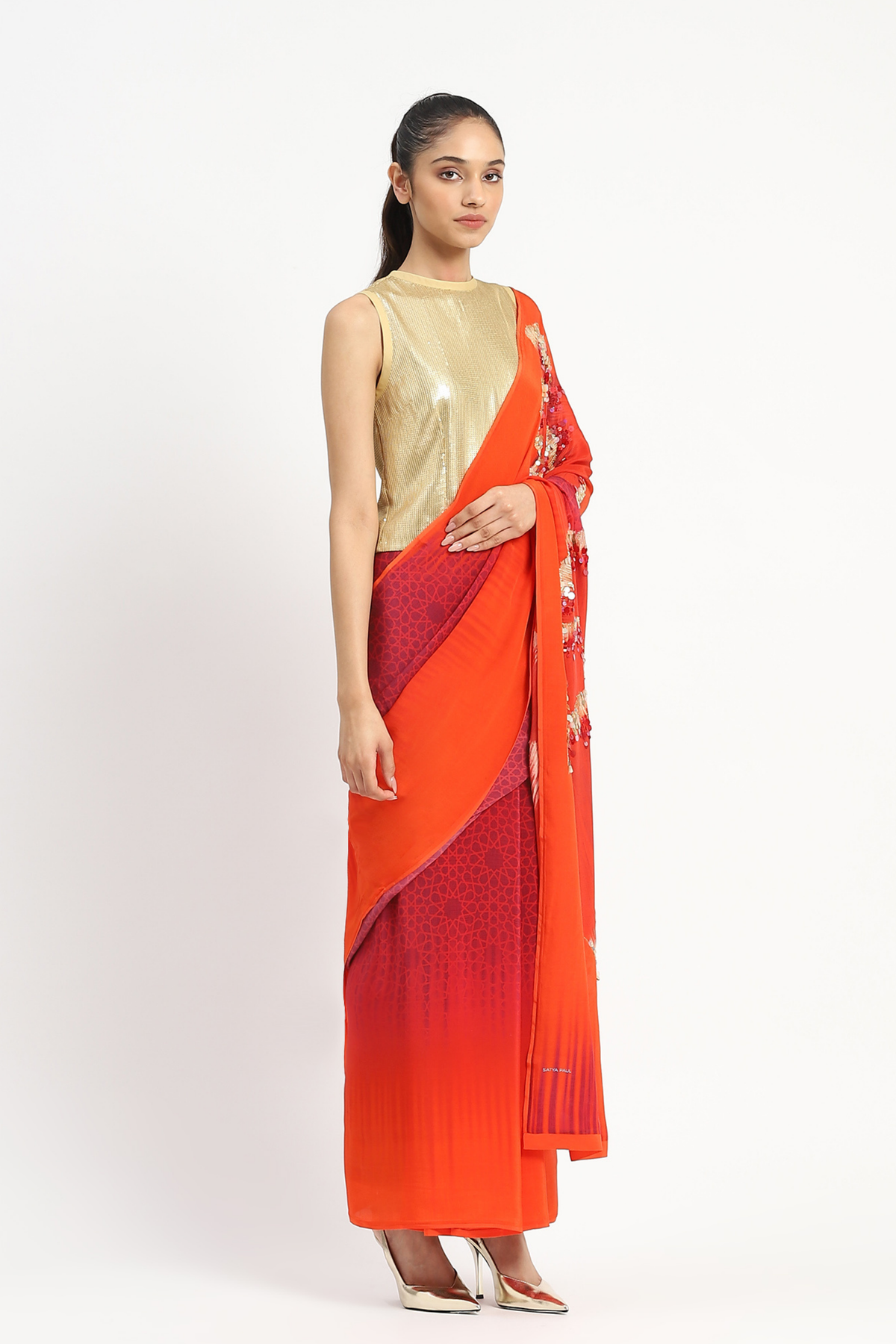 Octarine Embellished Saree