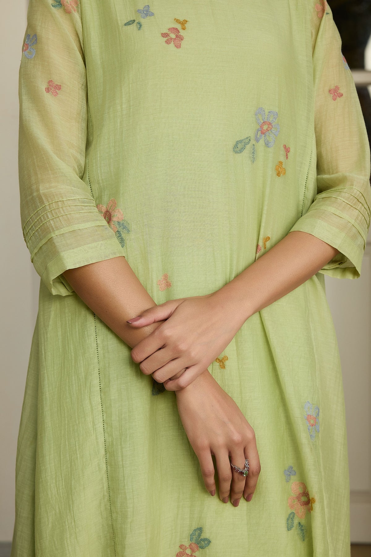 Lime Embroidered Floral Tunic Set