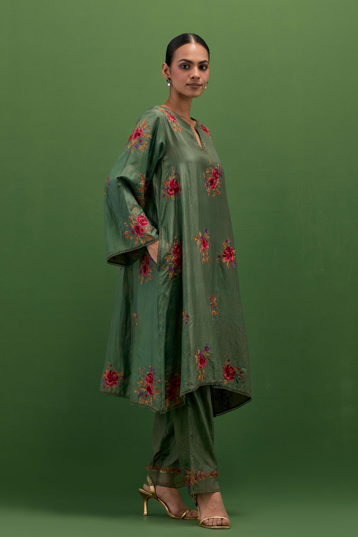 Brunswick Green Roses Kurta Set