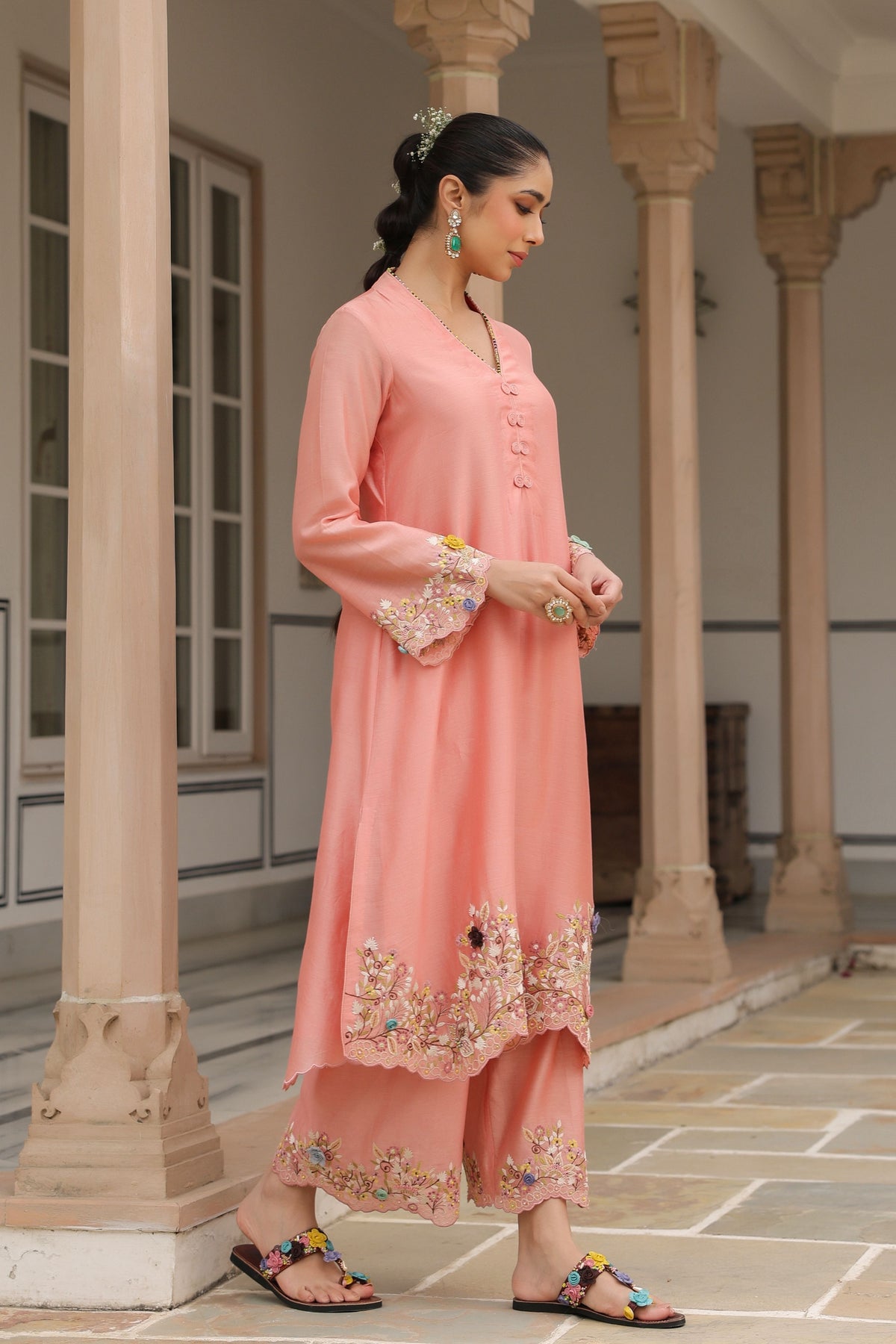 Gulzar Peach  Scallop Kurta Set
