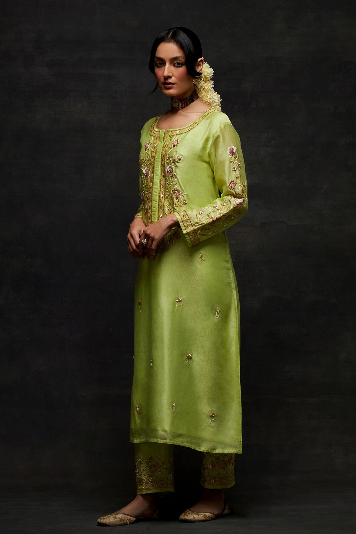 Green Placket Kurta Set
