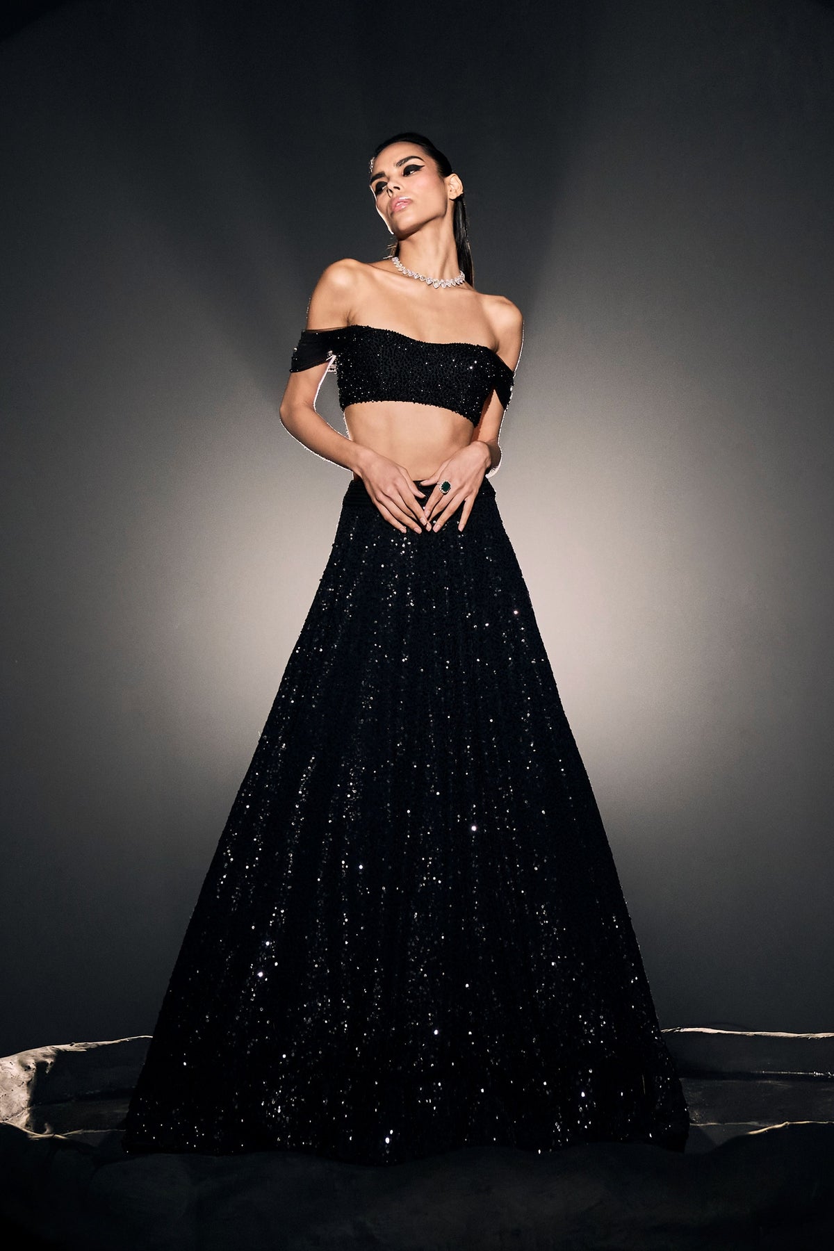 Black Georgette Sequins Lehnga