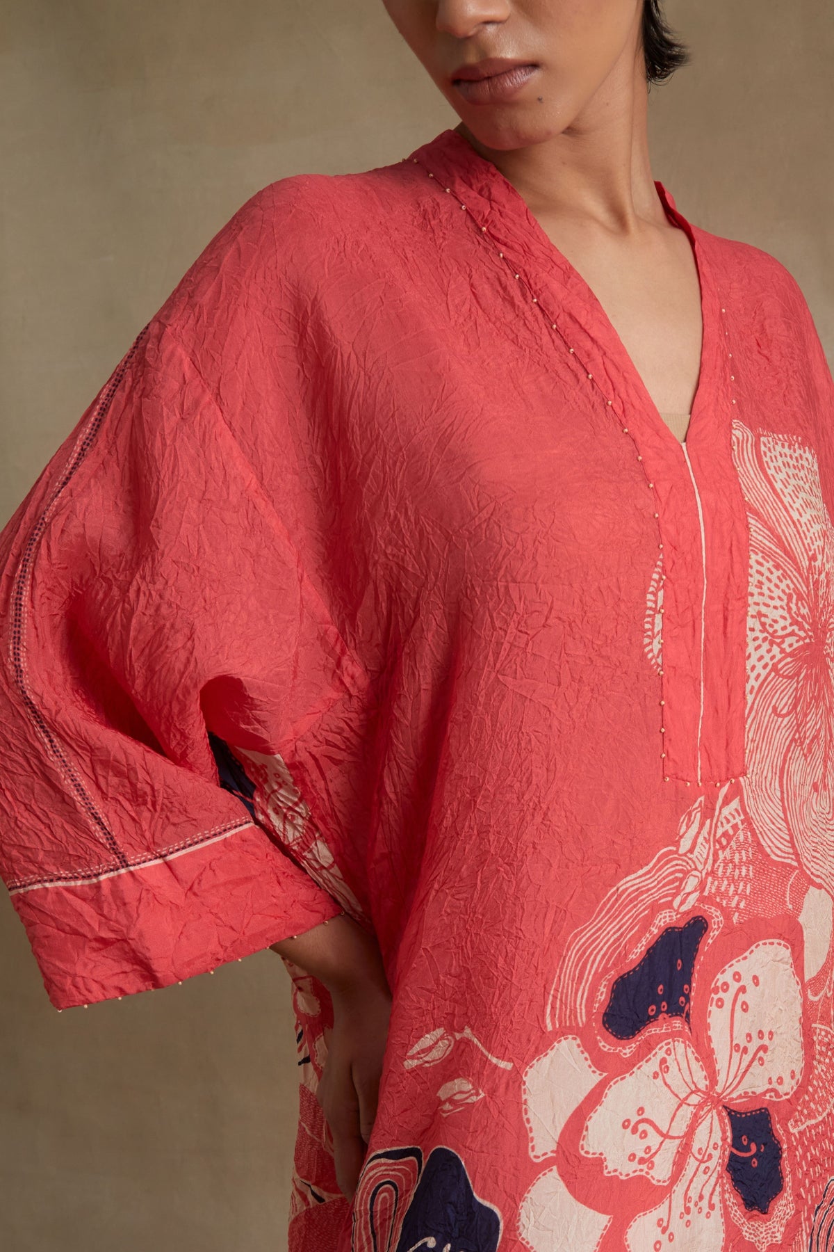 Tomato Embroidered Floral Kurta Set