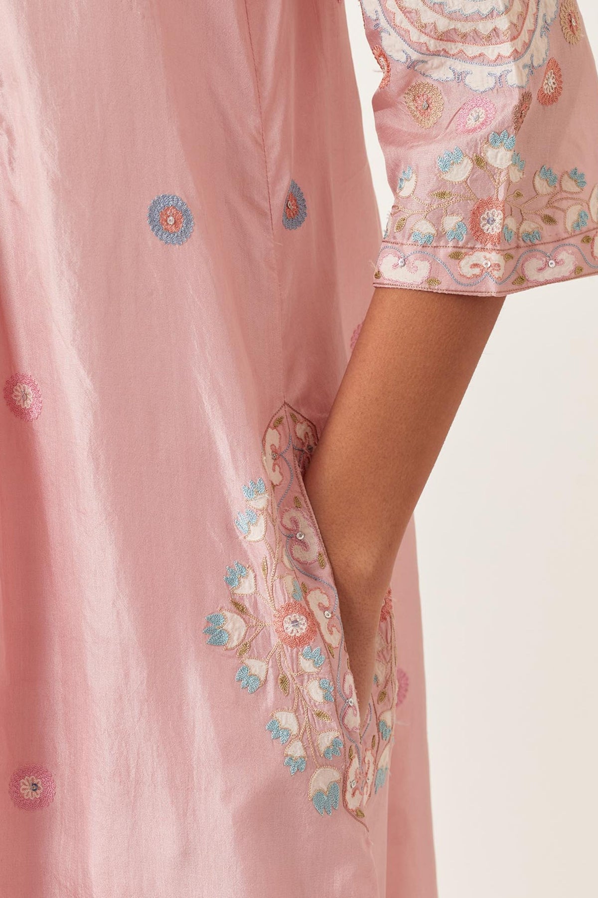 Pink Silk Gathered Kurta Set