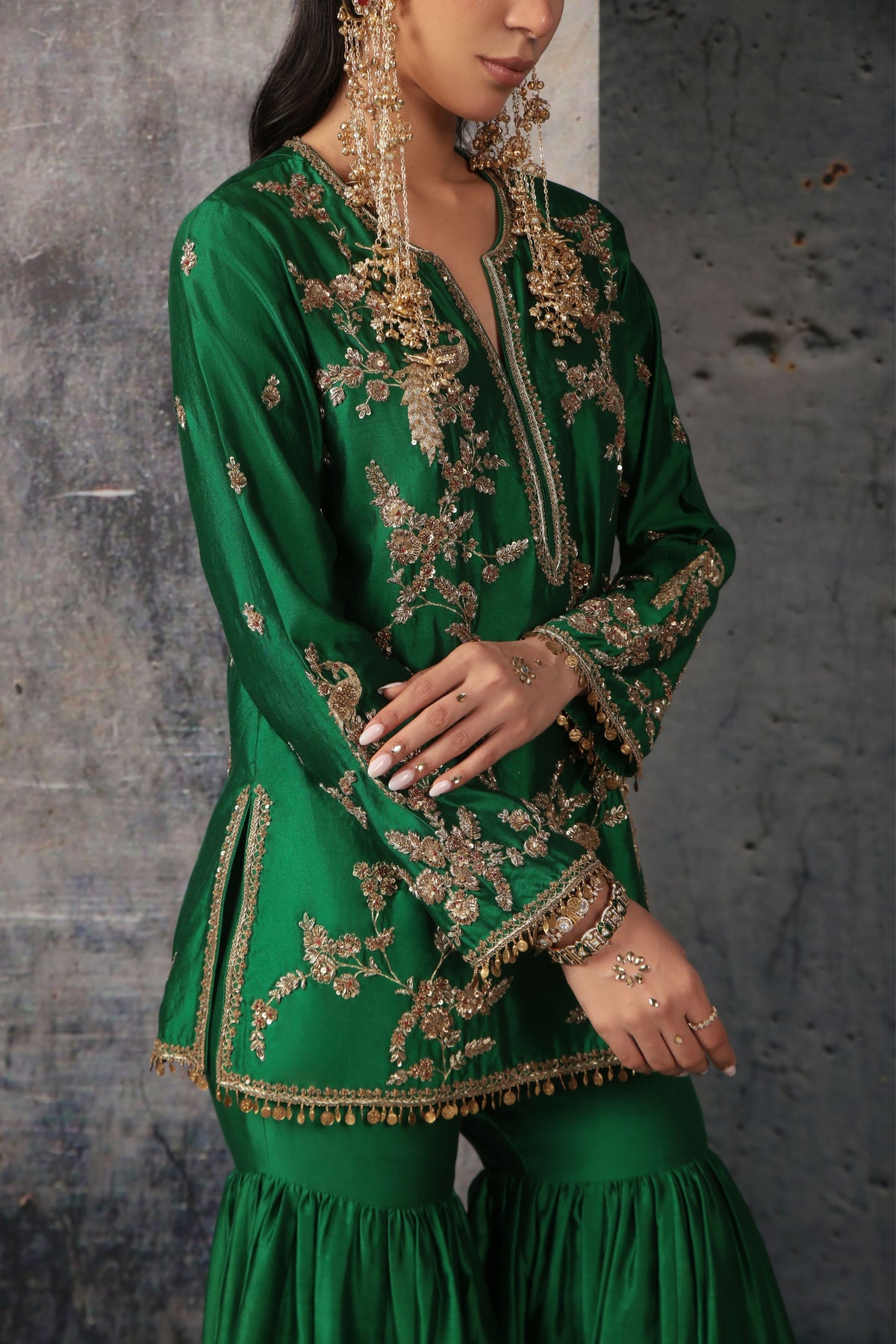 Zar-Rang Green Jaal Sharara Set