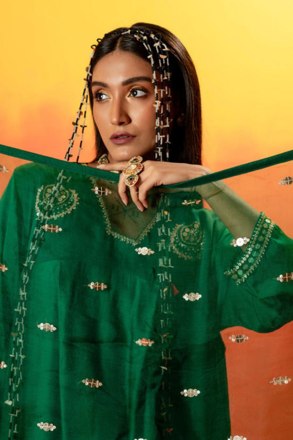 Vani Green Asymmetric Tunic Set