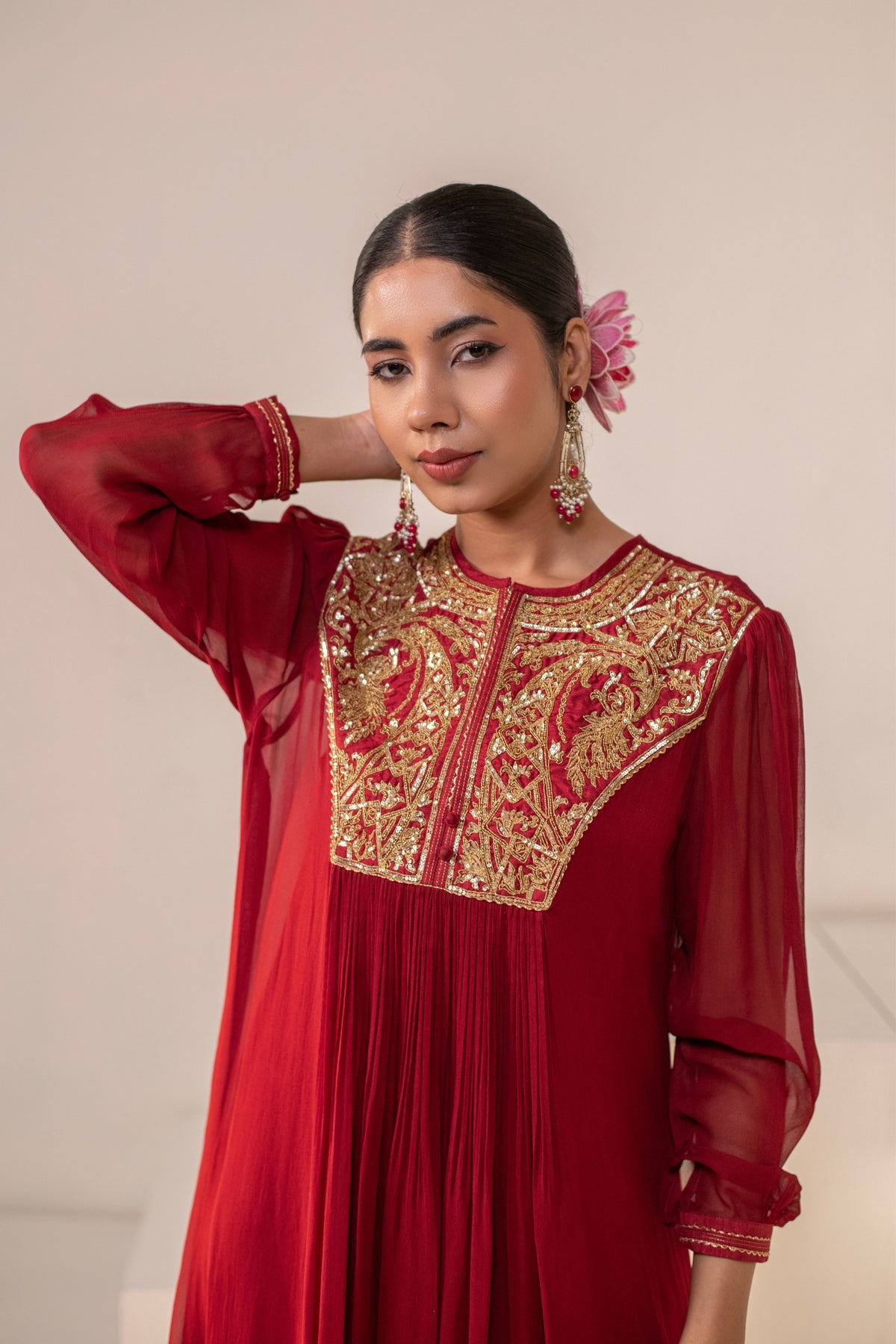 Maroon  Embellished  Dress