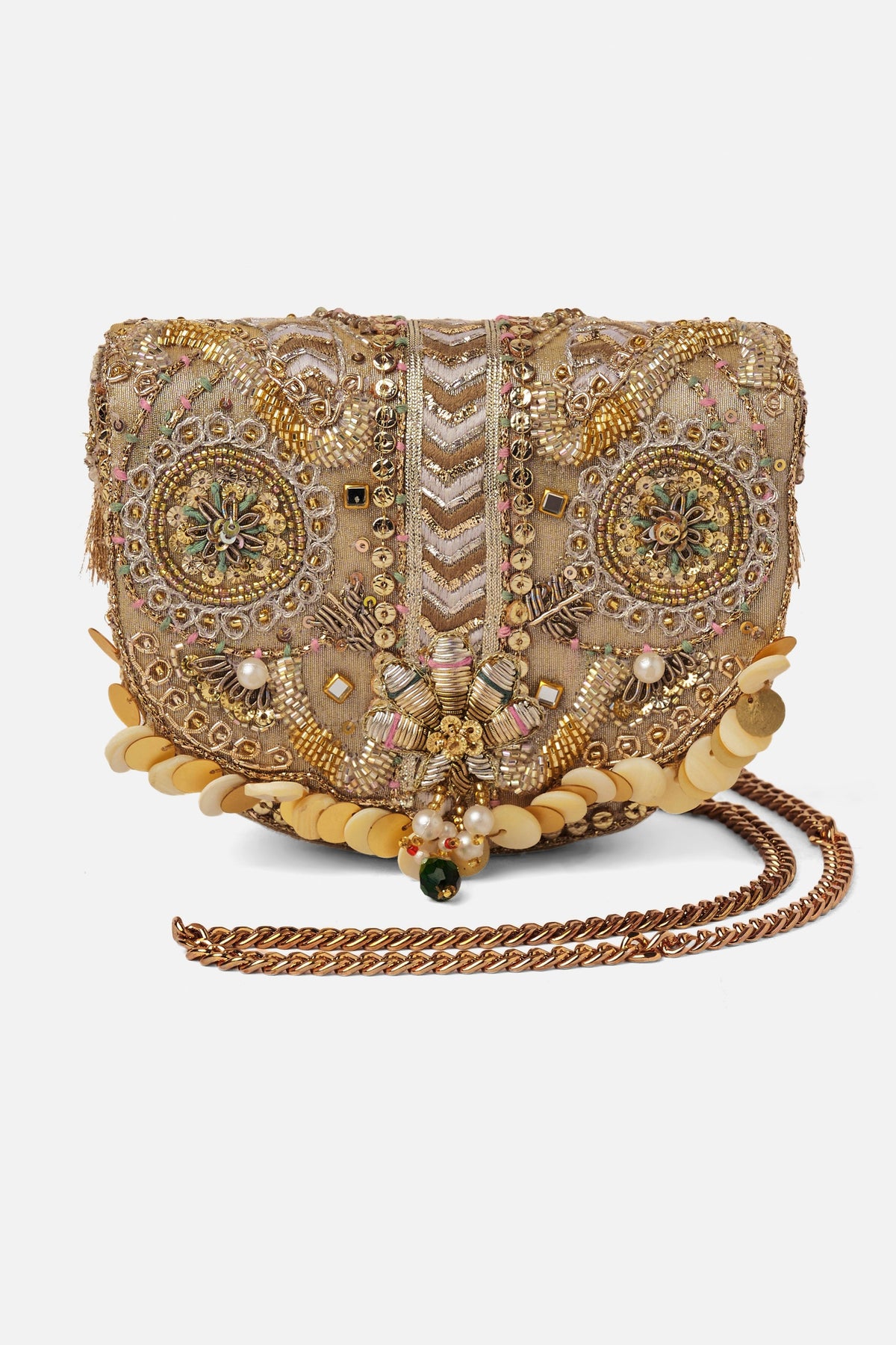 Rangrez Mini Flapover Clutch – Gold Silver