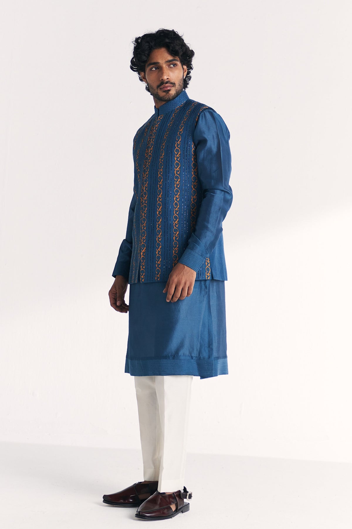 Shahid Blue Nehru Jacket Set