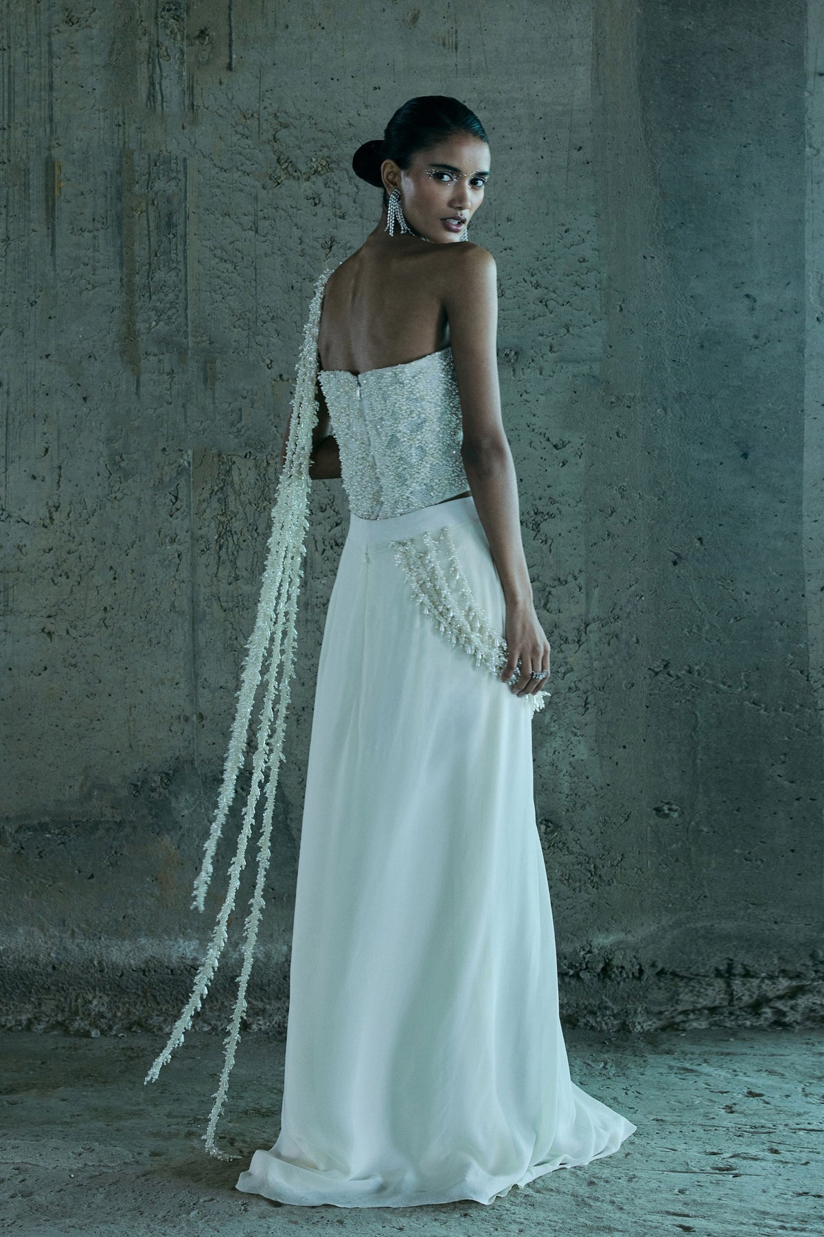 Ivory Pearl Embellished Drape Saree