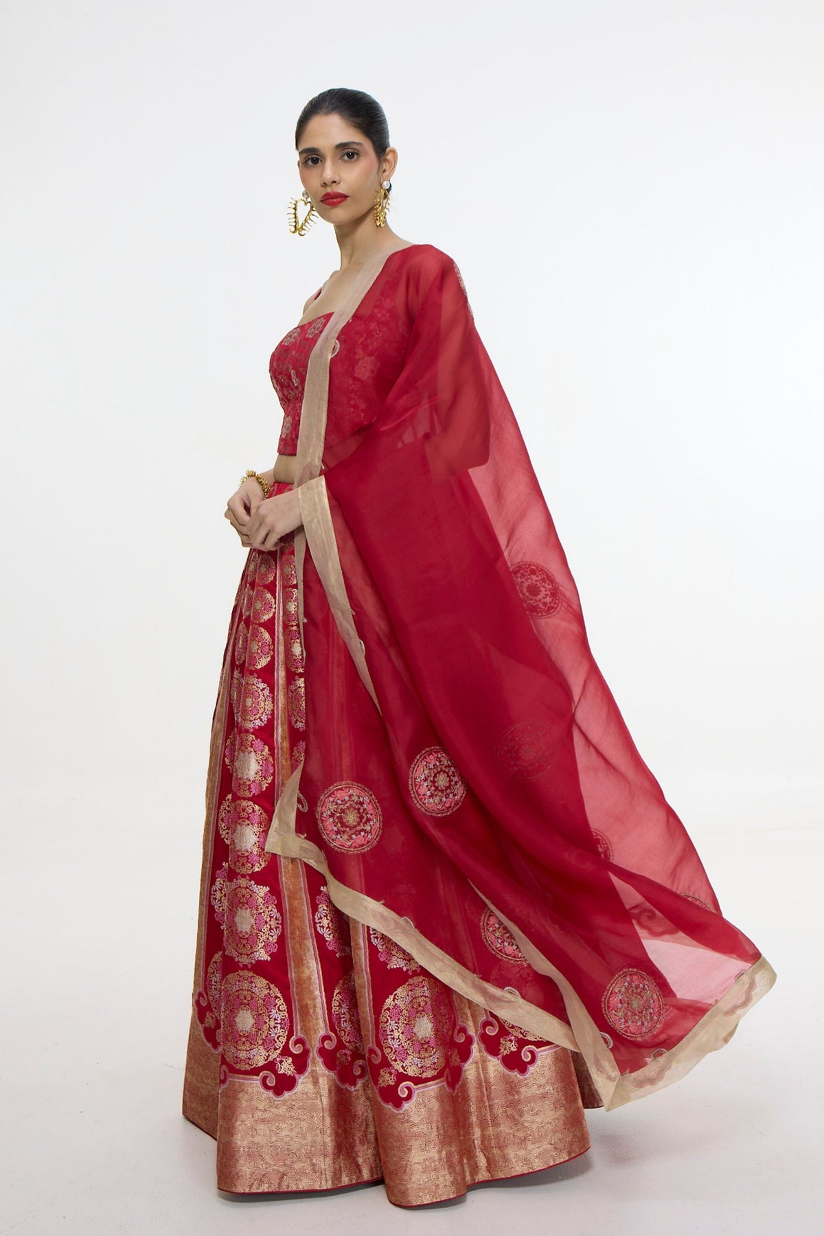 Handwoven Ruby Red Lehenga Set