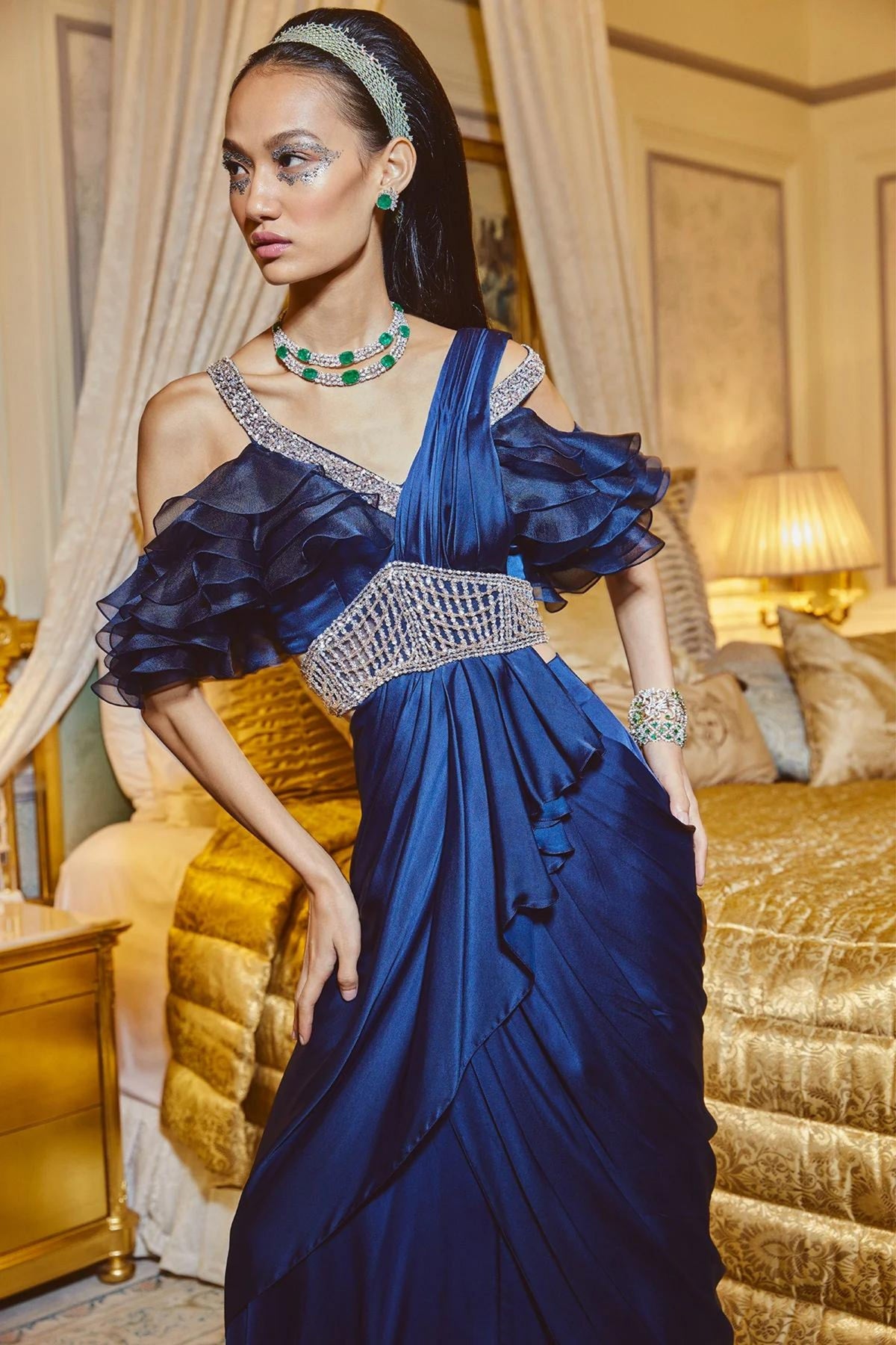 Ruffled Saree With Corset Blouse