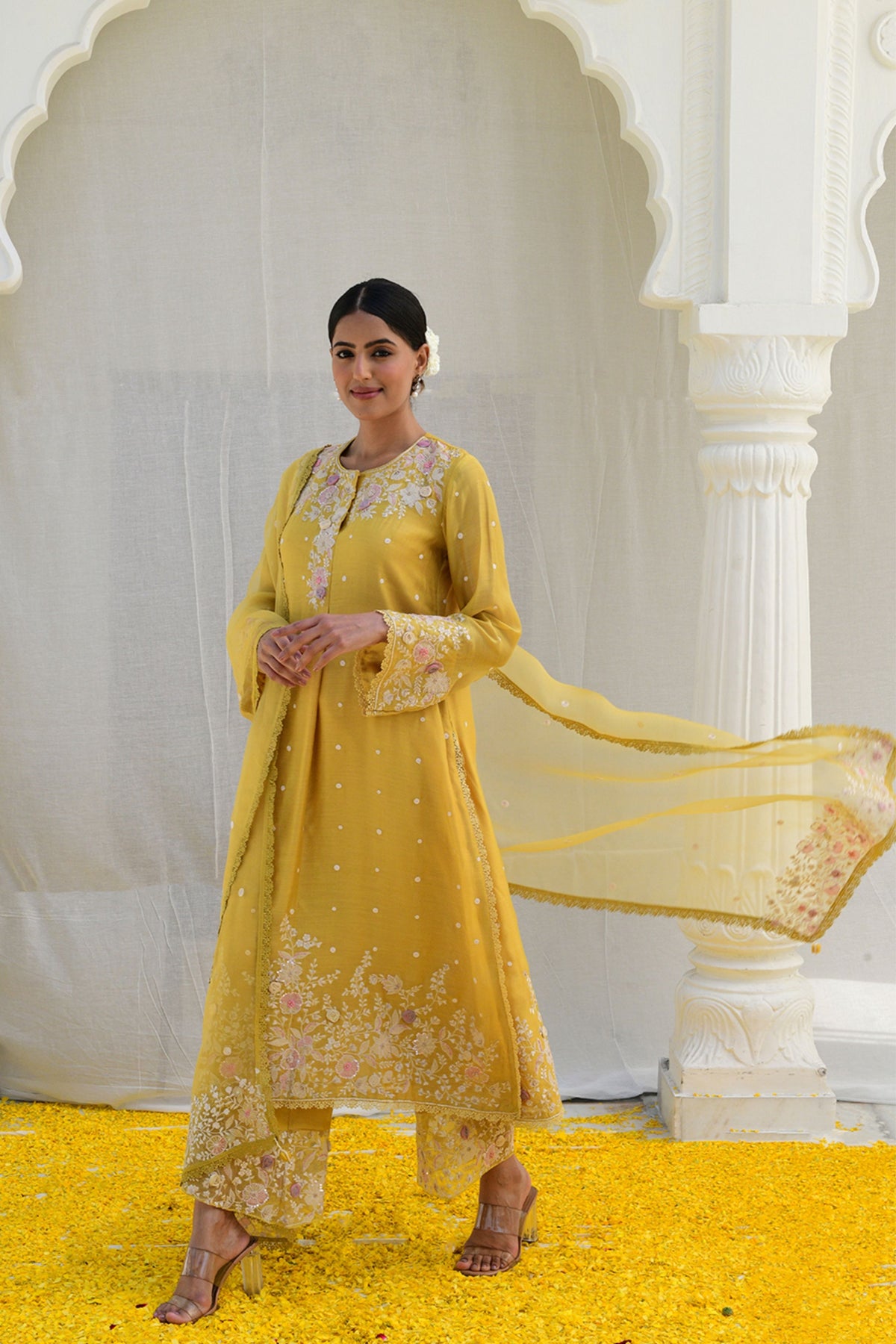Ivory Heavy Long Kurta Yellow set
