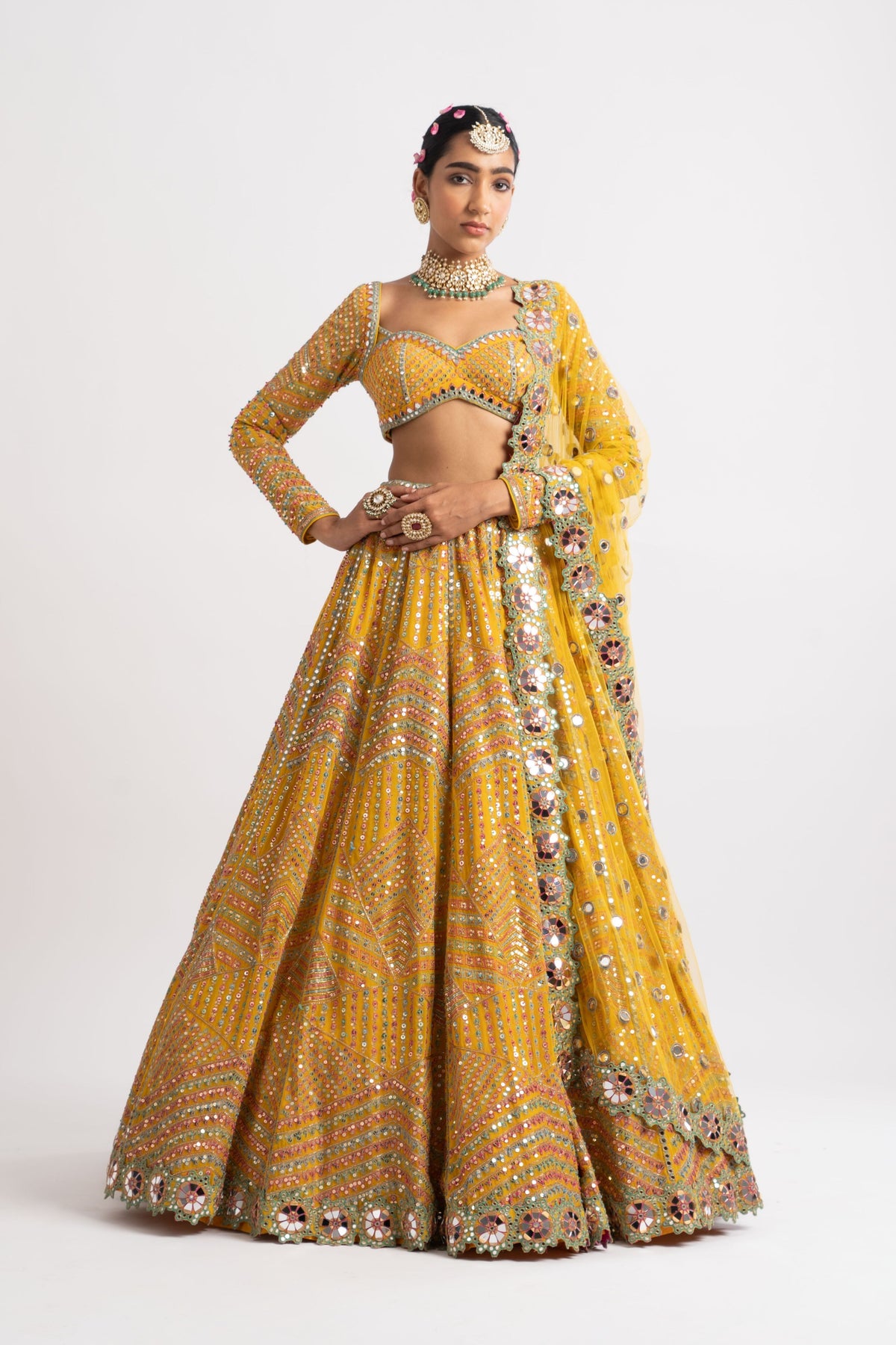 Yellow heavy lehenga set