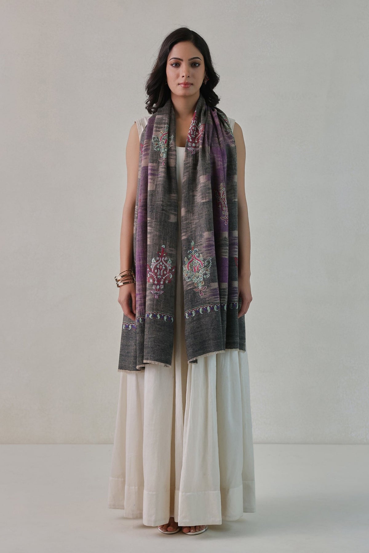 Grey and Violet Pashmina Stole