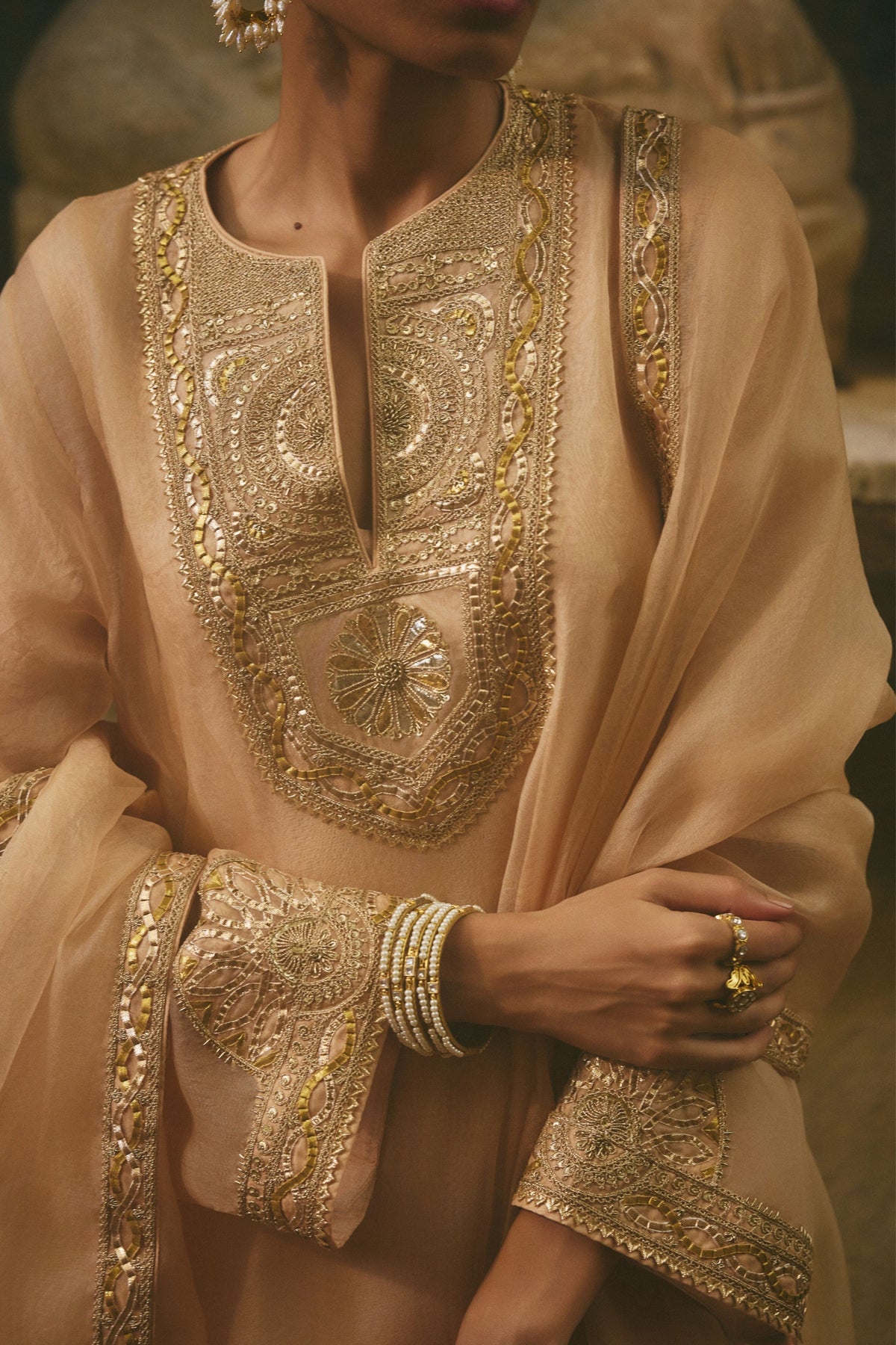 Beige Organza Kurta Set