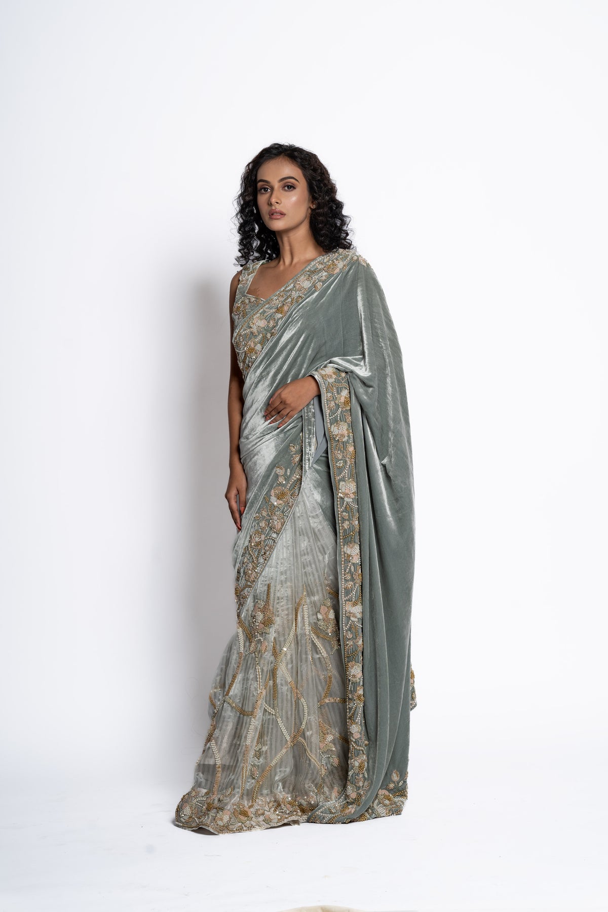 A Stunning Velvet Sheer Saree